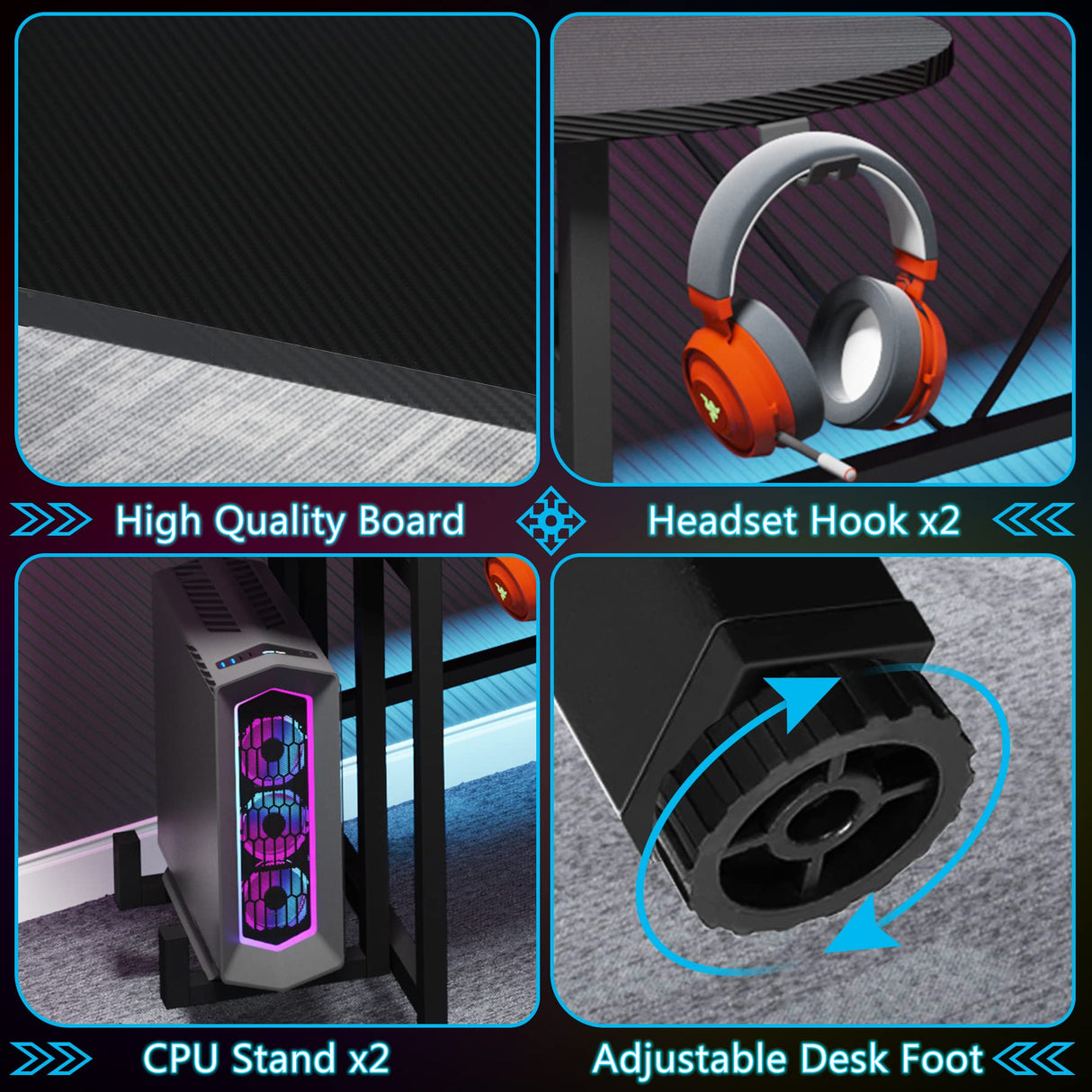 Tribesigns 75 Inch Gaming Desk with Monitor Shelf, Large PC Computer Desk with LED Lights, Gaming Table Gamer Desk for Bedroom, Home Office, Black Tribesigns