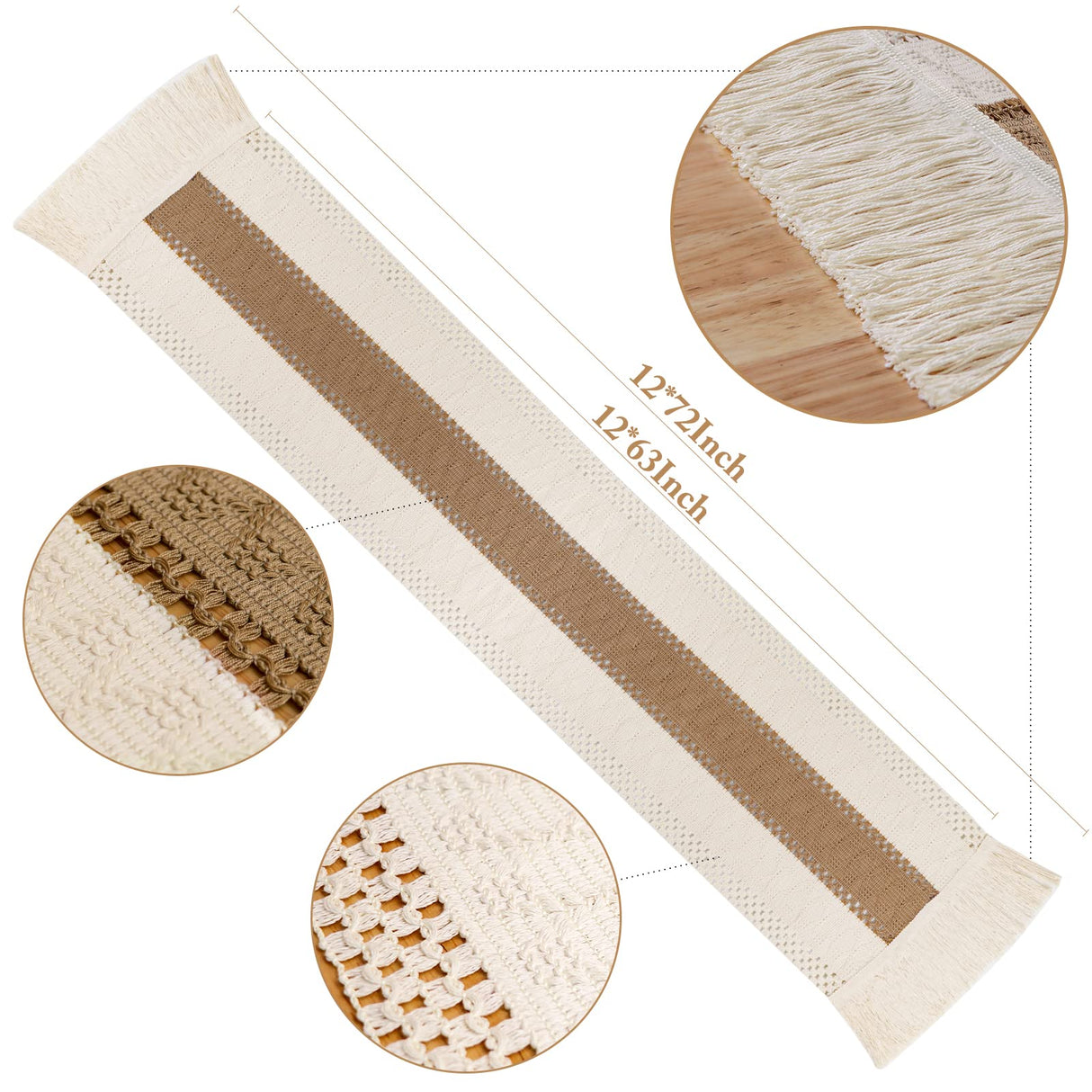 OurWarm Macrame Table Runner Farmhouse Style, Natural Burlap Boho Table Runner Modern Farmhouse Decor Rustic Woven Cotton Crochet Lace for Bohemian, Rustic,Bridal, Shower Wedding, Dinner, 72" x 12" OurWarm