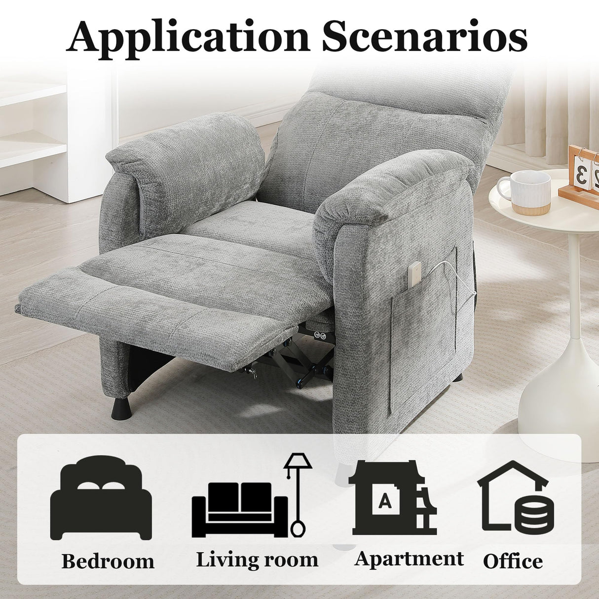 Electric Nursery Recliner Chair with Remote Control, Blue Power Recliner Chairs with Side Pockets. Small RecinerChairs for Adults, Mini Reclining Chair for Bedroom Living Room (Grey) HRVEOCEI