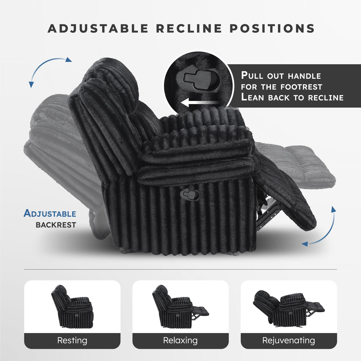 Lexicon Manual Glider Recliner Chair, Corduroy Manual Tab Pull Reclining Chair with Pillow Top Arms, Plush Cushions, Cozy Theater-Style Accent for Living Room/Bedroom, Easy Assembly, Black Lexicon