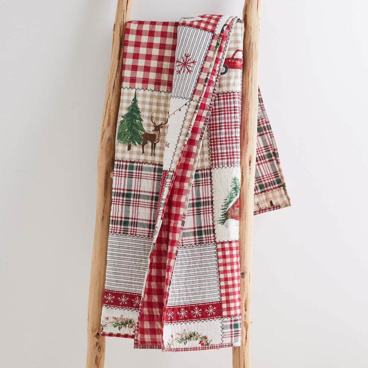 Levtex Home - Home for Christmas - Holiday Quilted Throw Size 50x60in. - Green, Red, Taupe and Cream - Cotton/Polyester Levtex Home