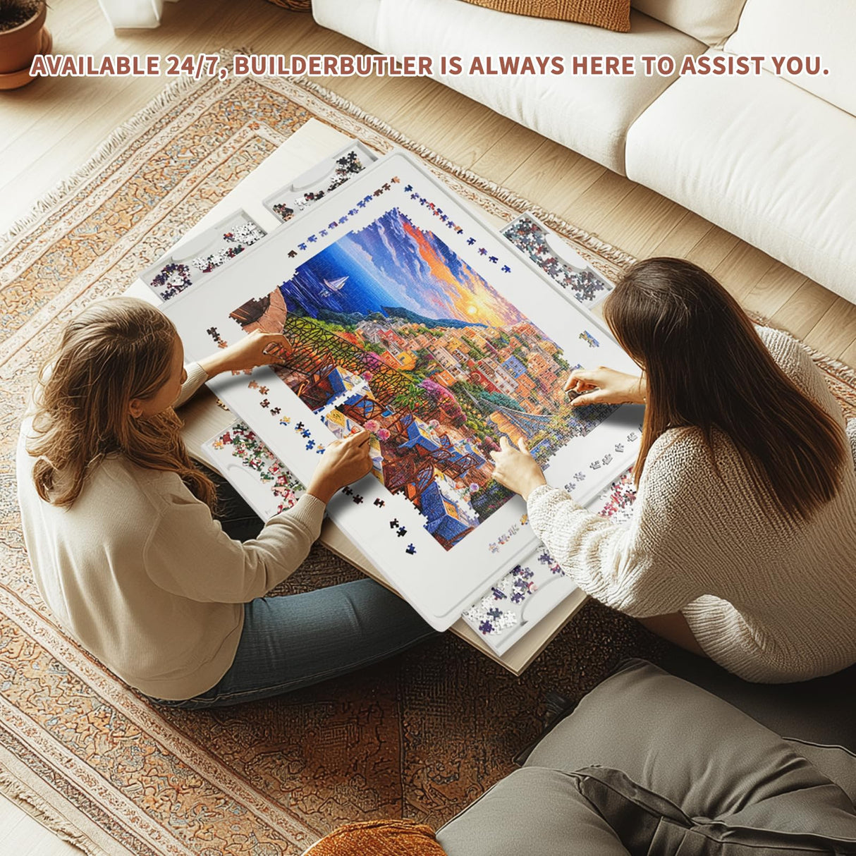 BuilderButler Rotating Puzzle Board for 1500 Pieces with 6 Sliding Drawers and Cover – 360° Lazy Susan Spinning, 26"x35" Portable Plastic Puzzle Table, Christmas Gift for Mom Jigsaw Puzzle Enthusiasts BuilderButler