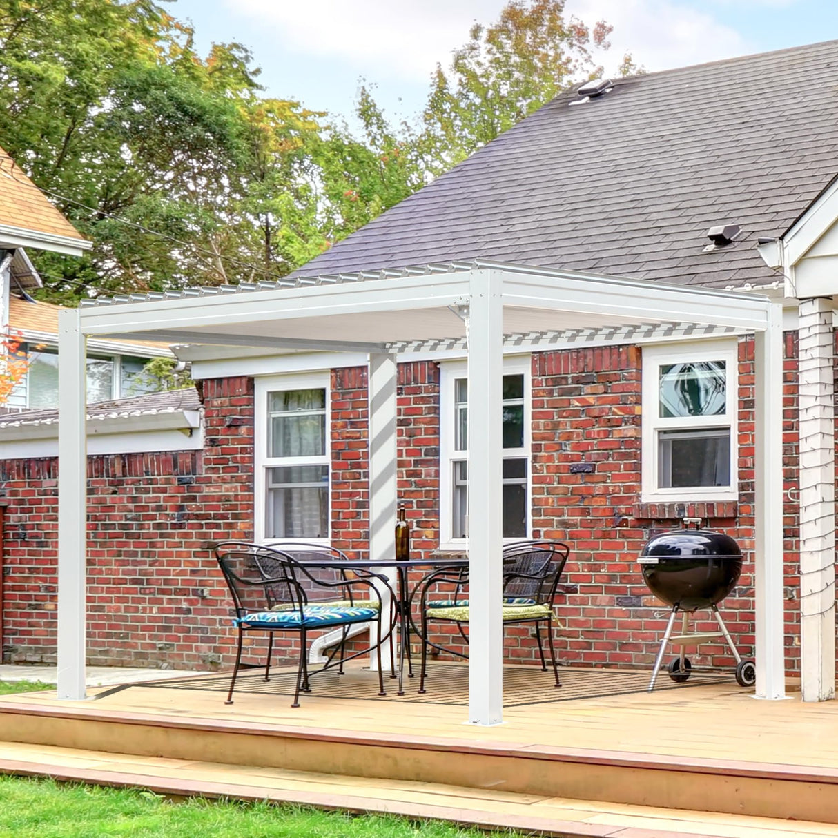 Domi Louvered Pergola 10X10FT, Aluminum Pergola with Adjustable Louvered Roof and Drainage Gutter, Outdoor Pergola Gazebo for Patio, Backyard, Deck, White domi outdoor living