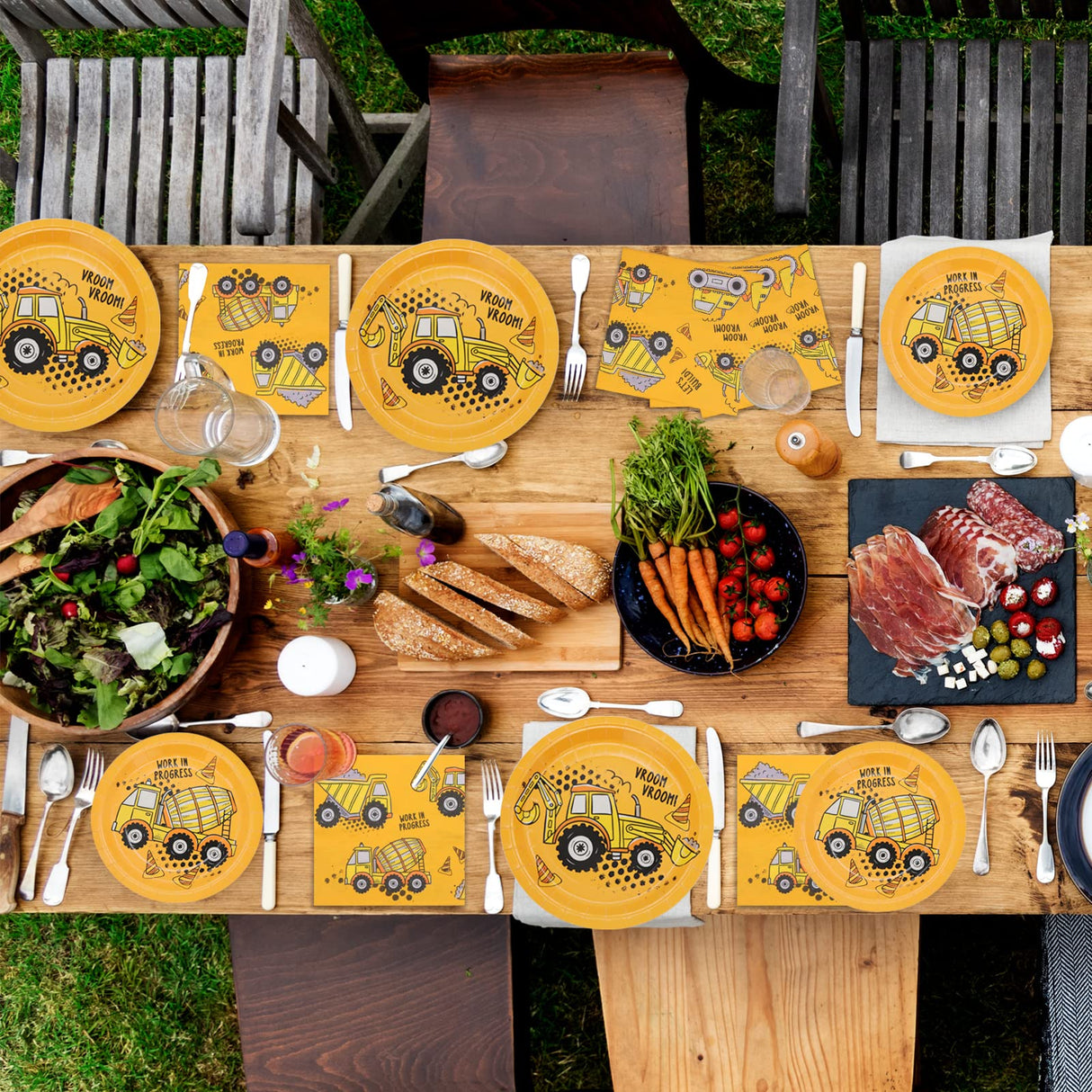 DYLIVeS 60 Pcs Construction Birthday Party Plates and Napkins Kit, Construction Theme Tableware Set Dump Truck Party Table Decorations Supplies, Disposable 9'' and 7'' Paper Plates, Napkins, Serves 20 DYLIVeS