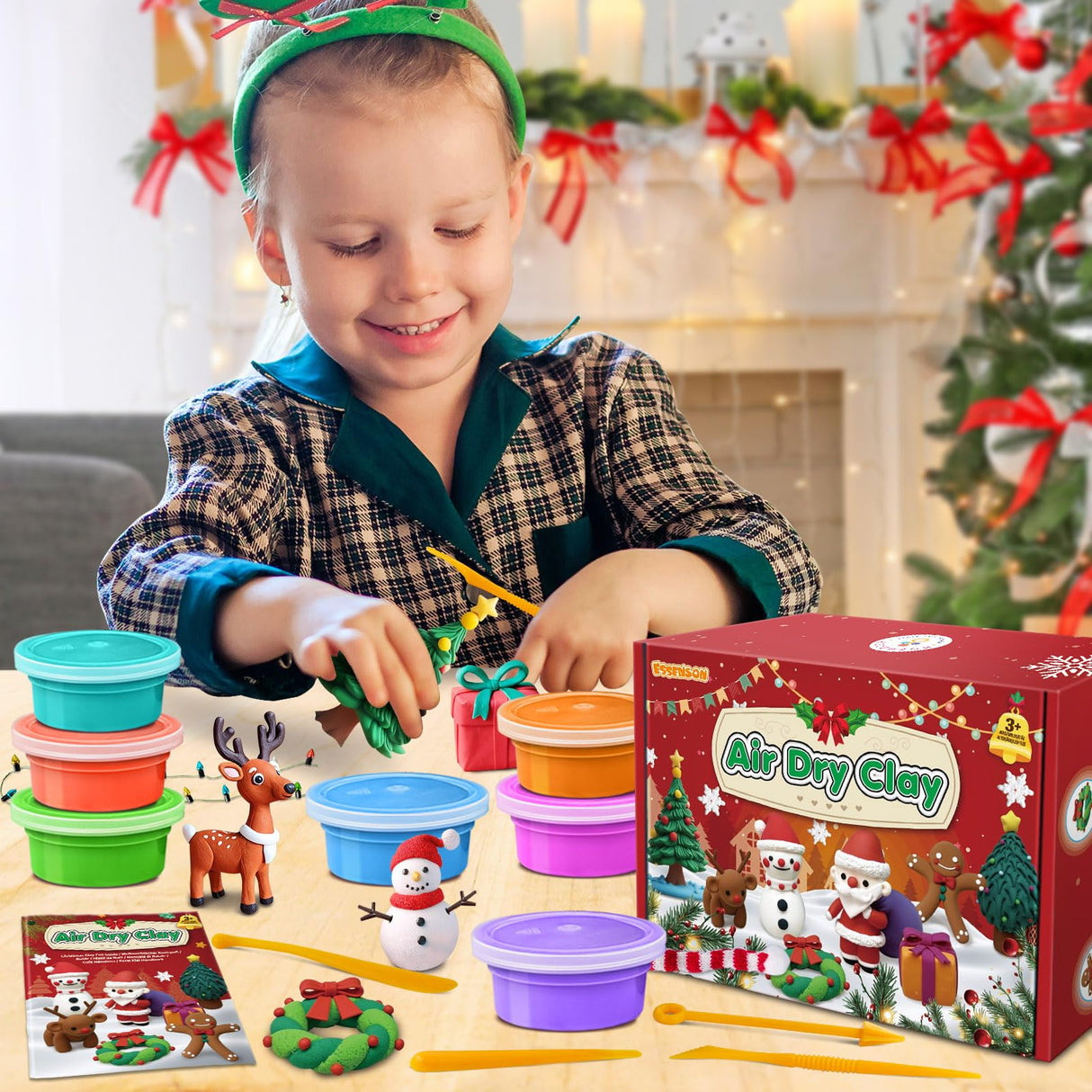 ESSENSON Air Dry Clay Christmas Kit, 36 Colors DIY Modeling Clay Craft Set with Accessories, Christmas Stocking Stuffers for Kids, Xmas Gift for Girls Boys ESSENSON