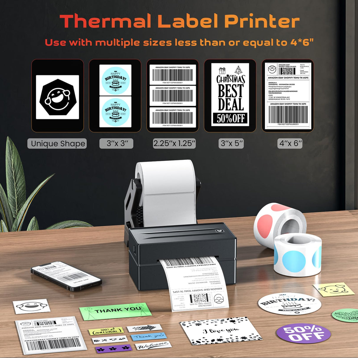Thermal Label Printer for Small Business, 4x6 Shipping Label Printer for Shipping Packages,Bluetooth thermal printer Support Windows Mac Android iPhone Used for Amazon Ebay Shopify Temu TK USPS Aixiqee
