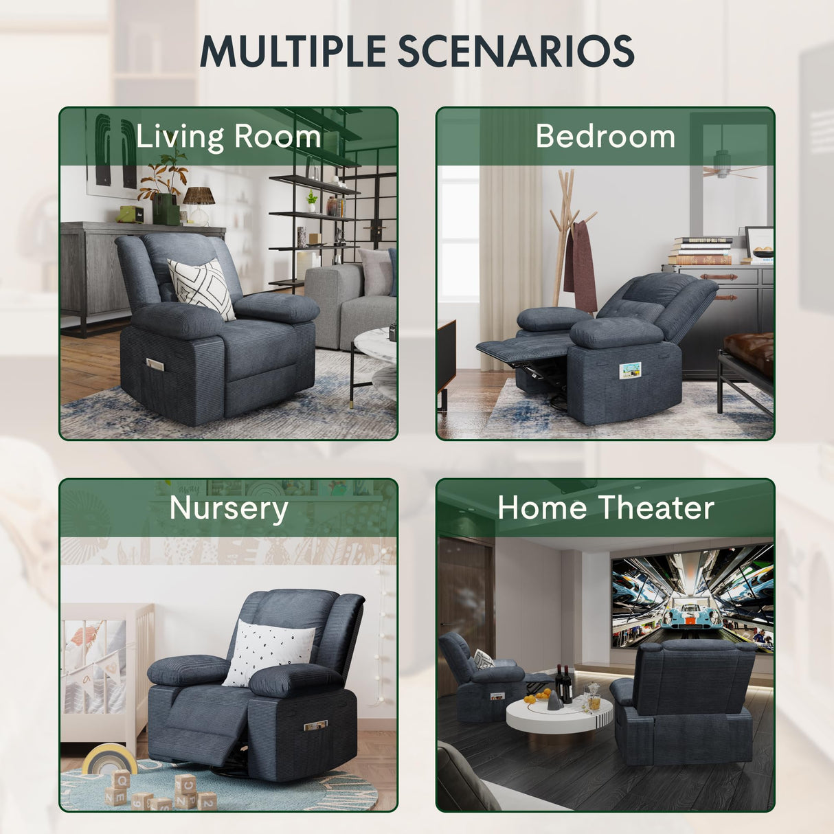 FLEXISPOT XRC2 Rocker Recliner Chair for Adults - Massage Rocker Recliner Chair w/Heat & Vibration, 270° Swivel Manual Rocking Chair Single Sofa for Living Room Bedroom(Grey) FLEXISPOT