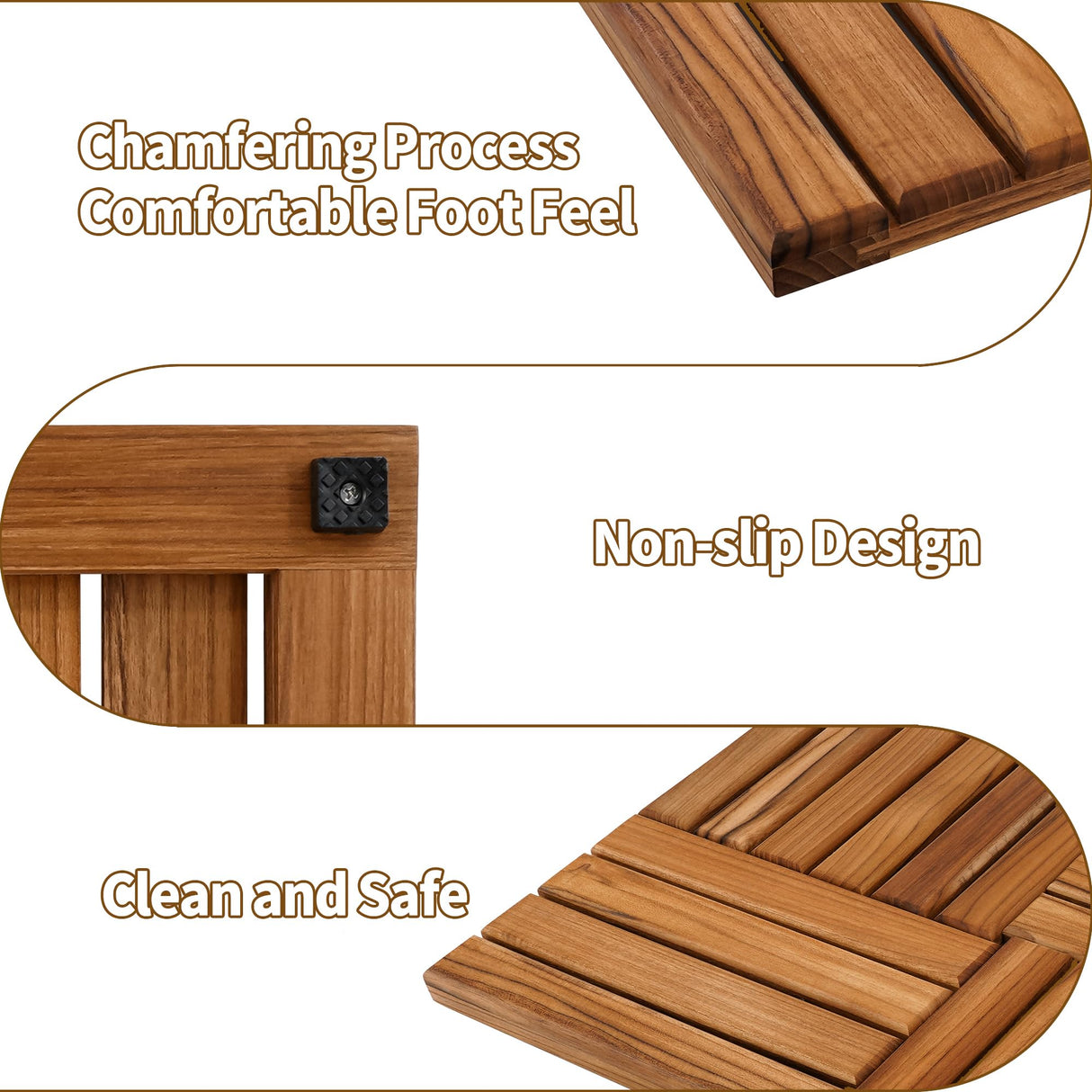 Utoplike Teak Wood Bath Mat, Wooden Shower Mat for Bathroom, 24 x 16 inch Non Slip Wood Floor Sturdy Mat for Inside Shower Luxury Spa Home or Outdoor Utoplike