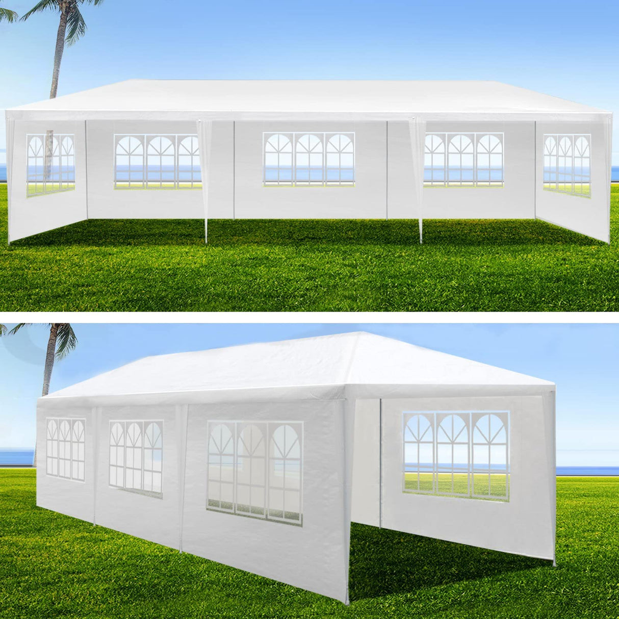 10X30 Party Tent,Outdoor Party Tent with 8 Removable Sidewalls,Large Outdoor Wedding/Event Tents,Gazebo Shelter for Parties Featuring Windows Waterproof PE Roof & Stabilizing Kit Mochalight
