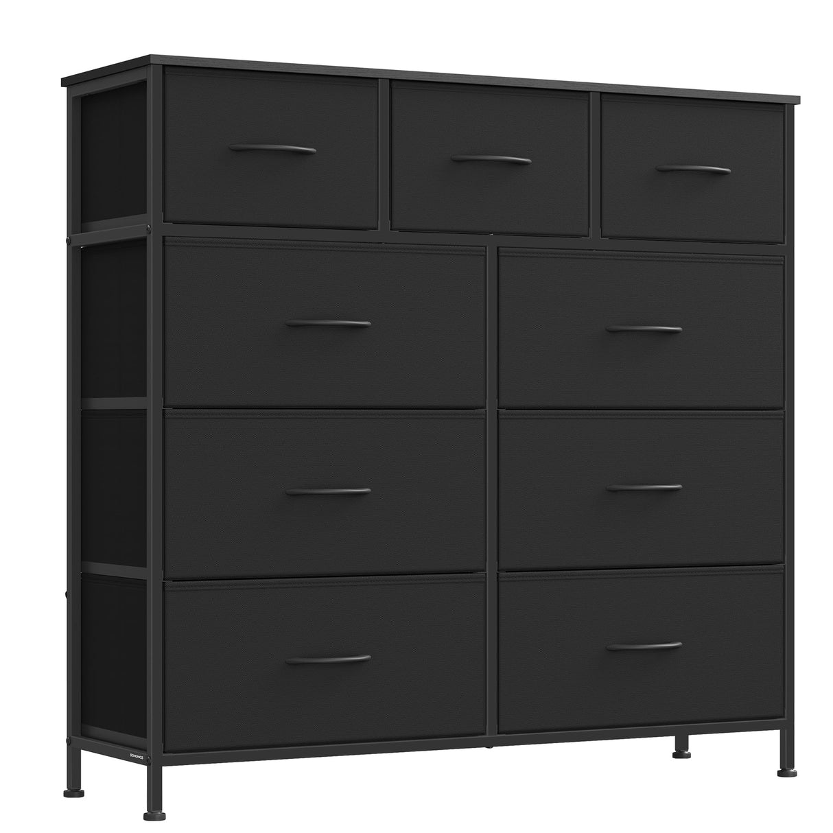 SONGMICS Dresser for Bedroom, Chest of Drawers, Steel, MDF, 9 Non-Woven Fabric Drawers, Storage Organizer Unit, Closet, Entryway, Ink Black and Ebony Black LGS324B01S SONGMICS