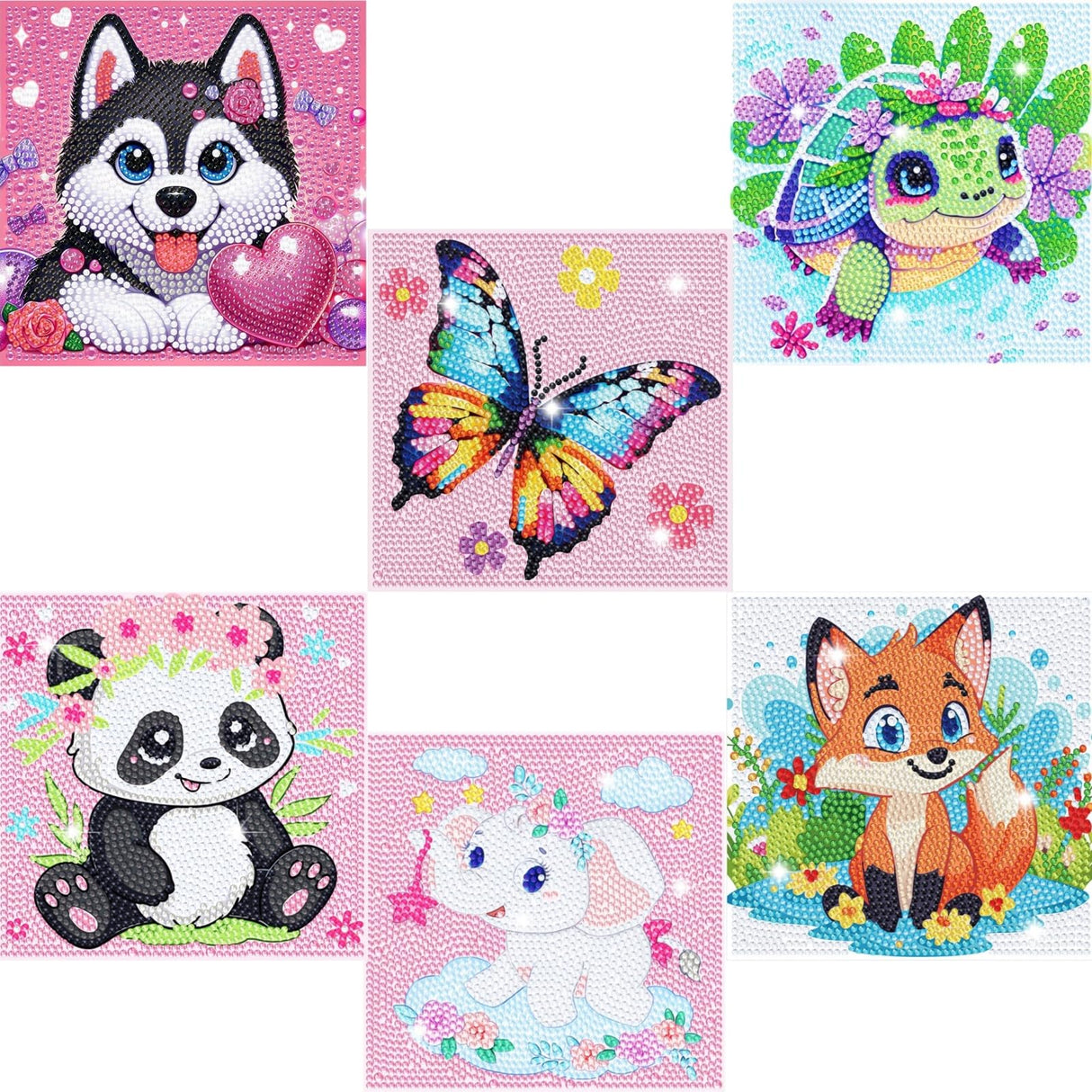 6 Pack Small Diamond Painting Kits for Kids Beginners, 5D Gem Art by Number for Children Ages 6-8-12,Cute Animal Dog Fun DIY Dot Painting Set,Home Wall Decor 6x6 Inch 5DDIYART