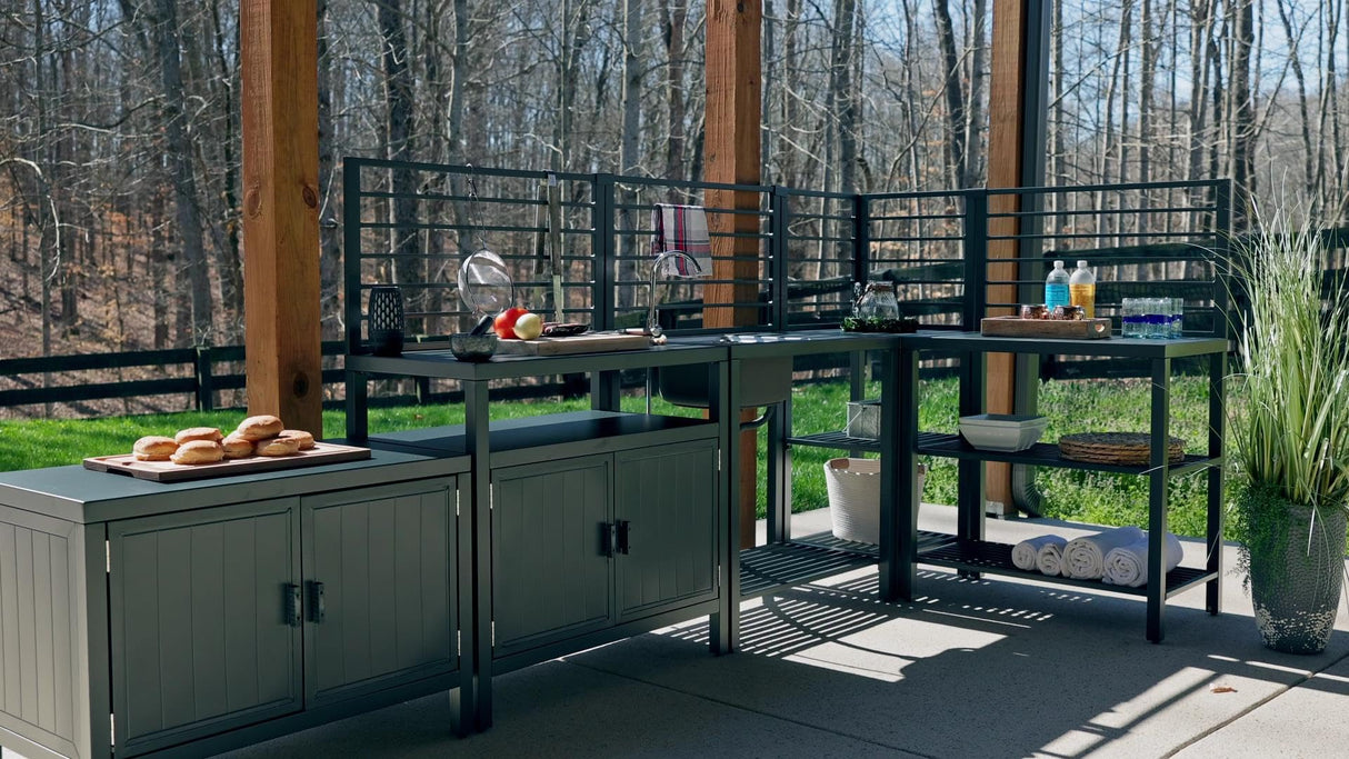 Domi 5-Piece Outdoor Kitchen Island with Storage, Aluminum Kitchen Islands Stainless Steel Sink w/Faucet, Corner Bar Storage Cabinet, Outdoor Kitchen with Protective Cover for Deck, Patio domi outdoor living