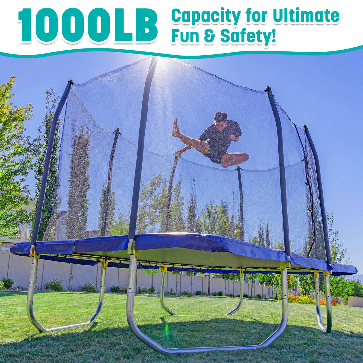 Skywalker Trampolines 9x15 FT Rectangle Trampoline with Safety Net, ASTM-Approved Outdoor Backyard Fun for Kids & Teens Skywalker Trampolines