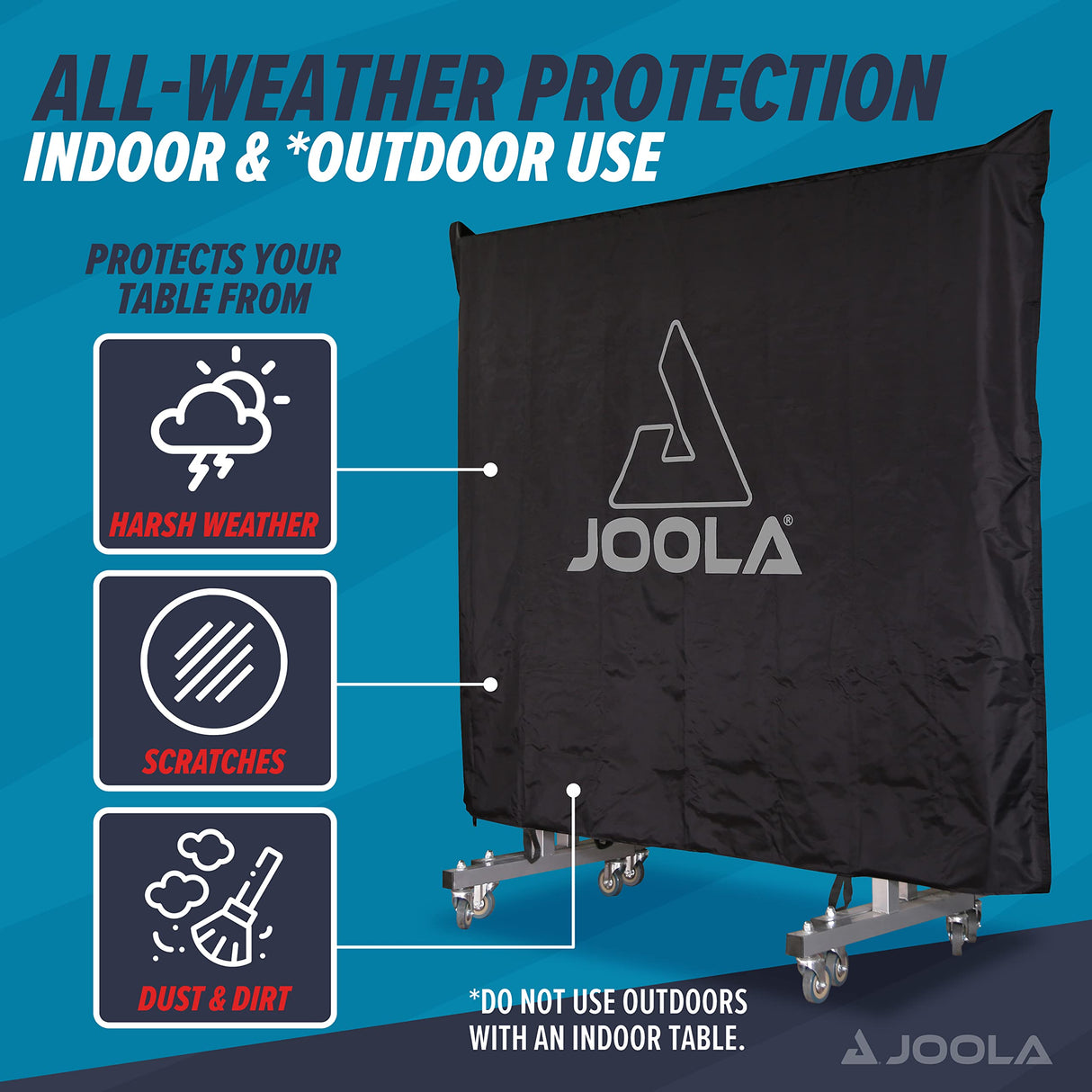 JOOLA Outdoor Ping Pong Table Cover Fits Both Folding Tables & Flat Tables -Heavy Duty Waterproof Cover with PVC Coating- Dual Function, Fits 9x5 Tables in Upright or Down Positions, Indoor & Outside JOOLA