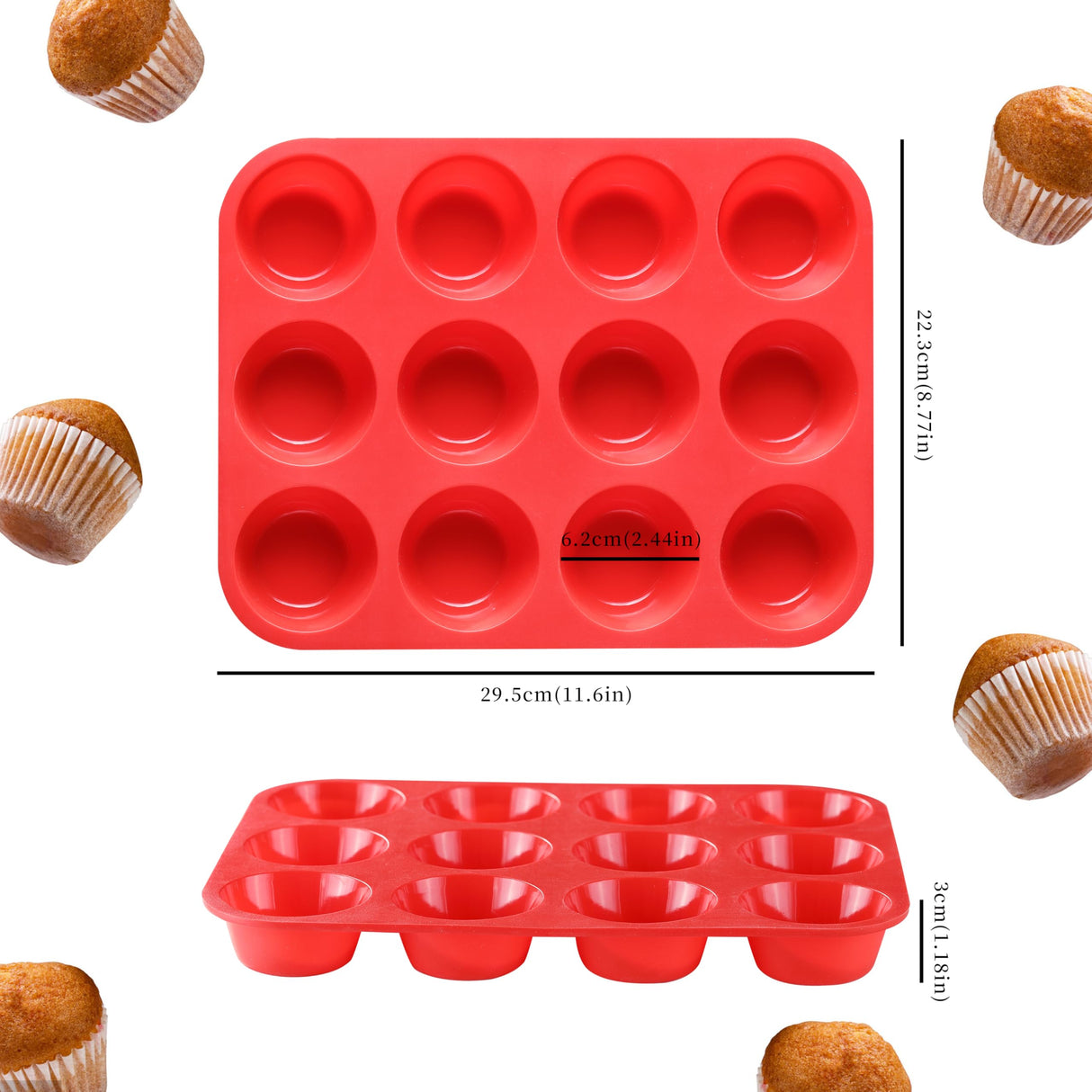 MONGSEW Silicone Muffin Pan, 12 Cups Non Stick Cupcake Pan, Great for Making Muffin Cakes, Bread, Tart, BPA Free and Dishwasher Safe MONGSEW