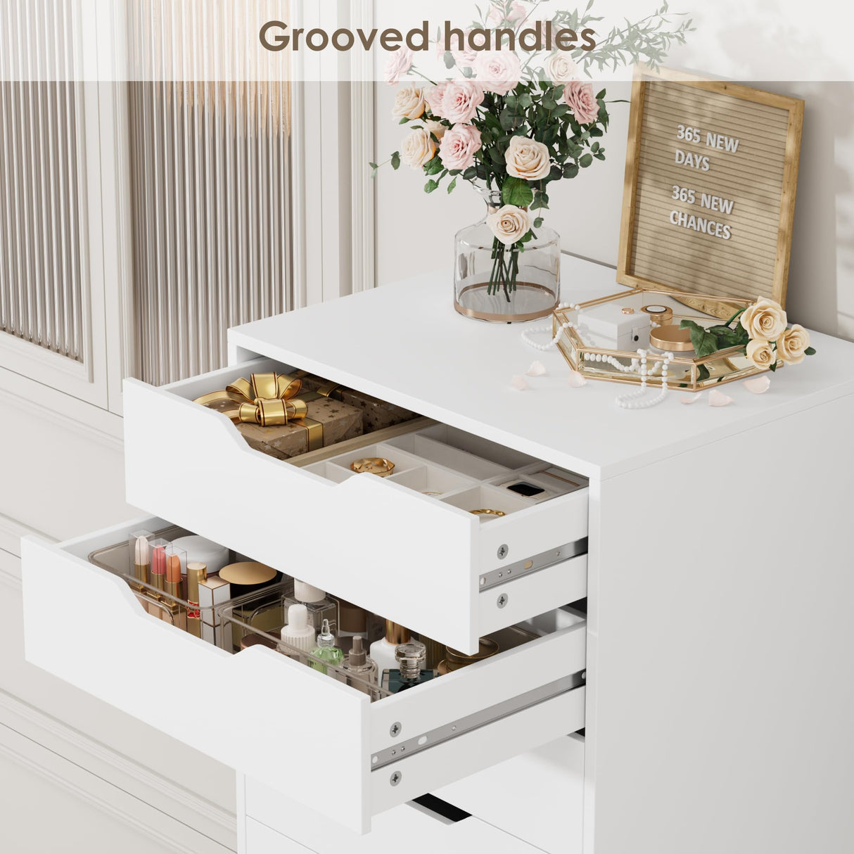 FACBOTALL Tall White Dresser, 8 Drawer Dresser with Groove Handles, White Tall Dressers, Modern Chest of Drawers with Large Storage Space for Home Office FACBOTALL