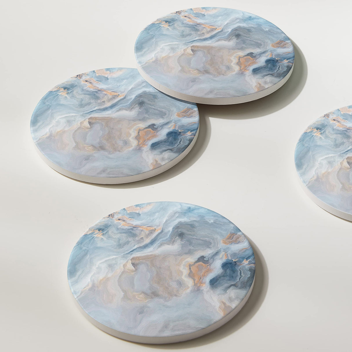 Hoomey Set of 6 Abstract Blue Marble Coasters with Holder, Absorbent Ceramic Coasters for Drinks, Coasters with Cork Backing for Table Protection, Housewarming Gifts for New Home Hoomey