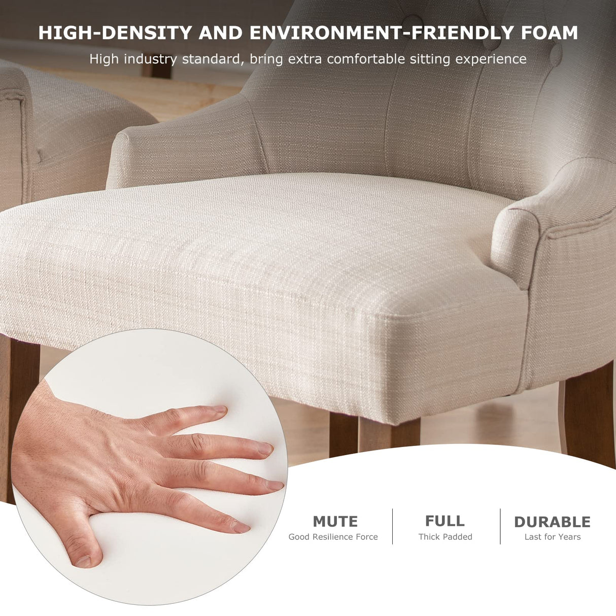 COLAMY 7-Piece Dining Table Set for 6, 60" Rectangular Kitchen Wood Table with 6 Wingback Dining Room Chairs, Brown/Beige COLAMY