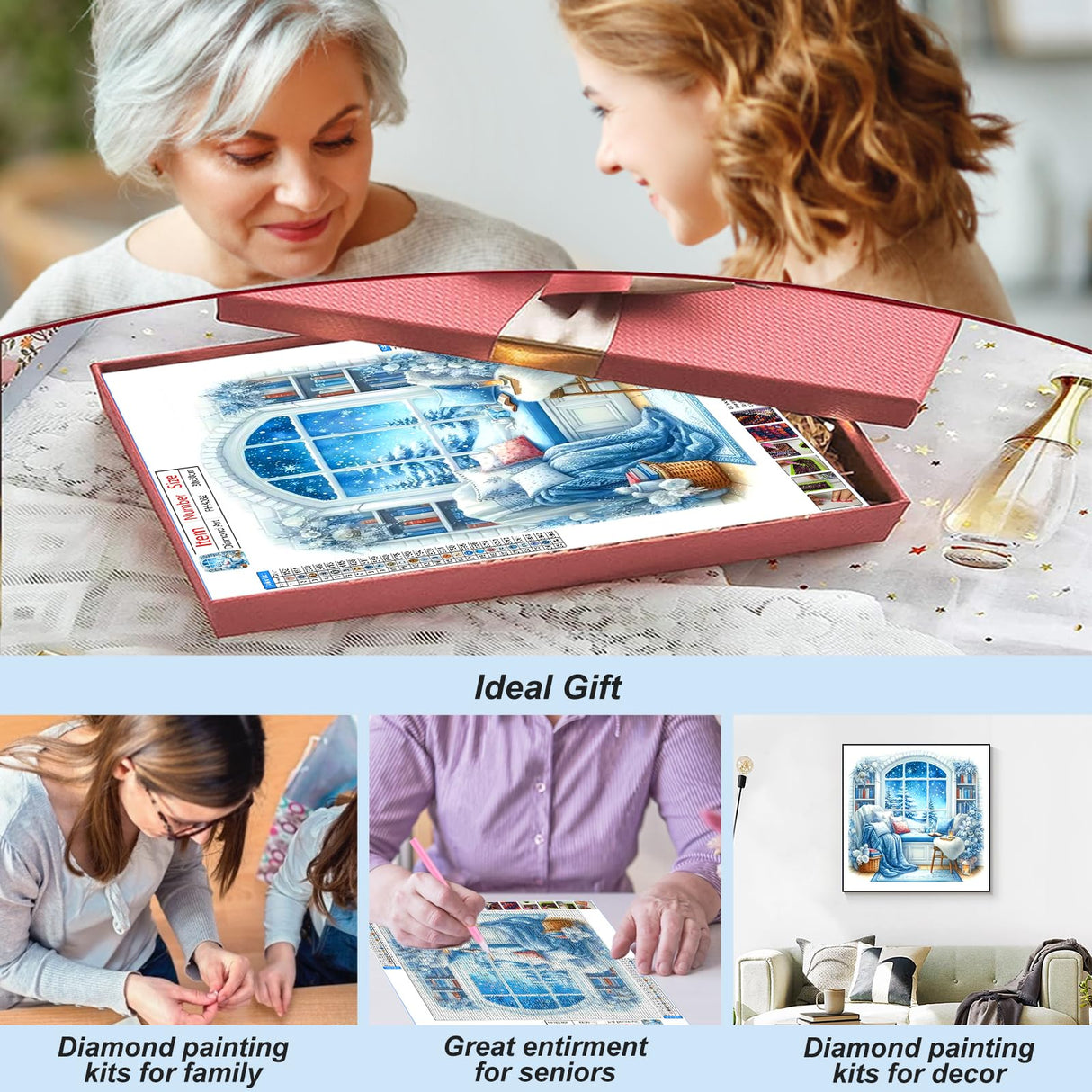 FHBUBPUP Diamond Painting Kits for Adults, winter Snow Scene Diamond Art Kits for Beginners - DIY Full Drill Round Diamond Dot Christmas Gem Art, Craft Gift Suitable for Home Wall Decoration 12×12Inch FHBUBPUP