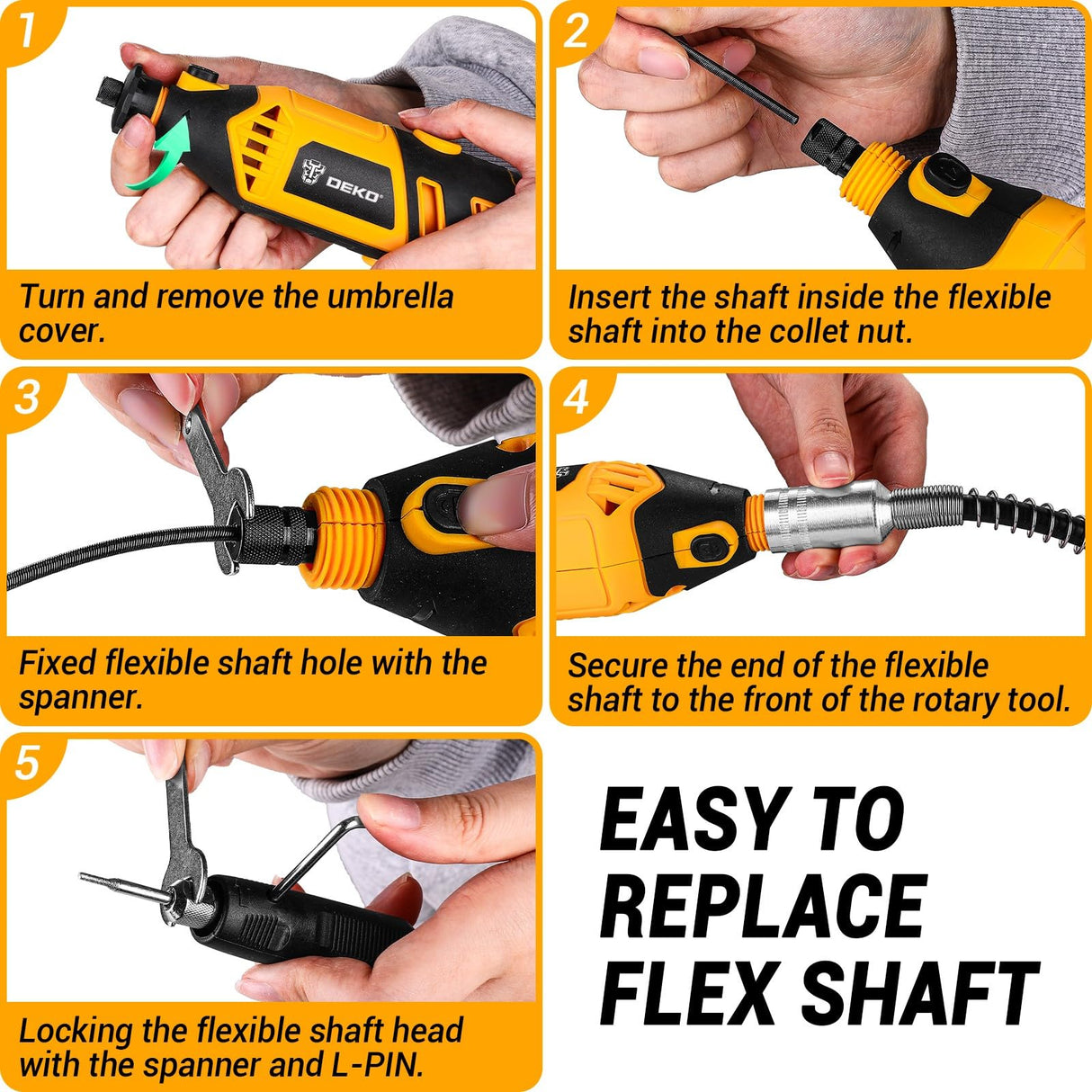 Rotary Tool Kit: DEKOPRO Power Hand Rotary Tools Mini for Wood/Metal, Electric Grinder Drill Machine Set with Flex Shaft for Carving, Cutting, Sanding, Grinding, Polishing, Engraving DEKOPRO
