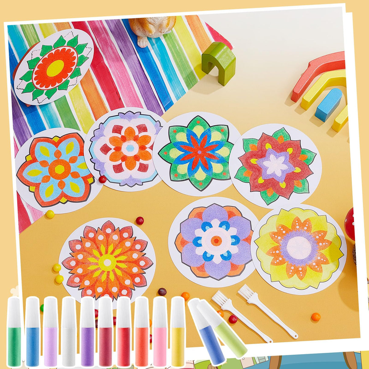 Vertintong 48 Pcs Sand Painting Mandala Coloring Craft Kits Mandala Sand Art Kits Mandala Sand Art Pictures with 24 Sand Options Creative Home Festival Party Favors Sessions Vertintong