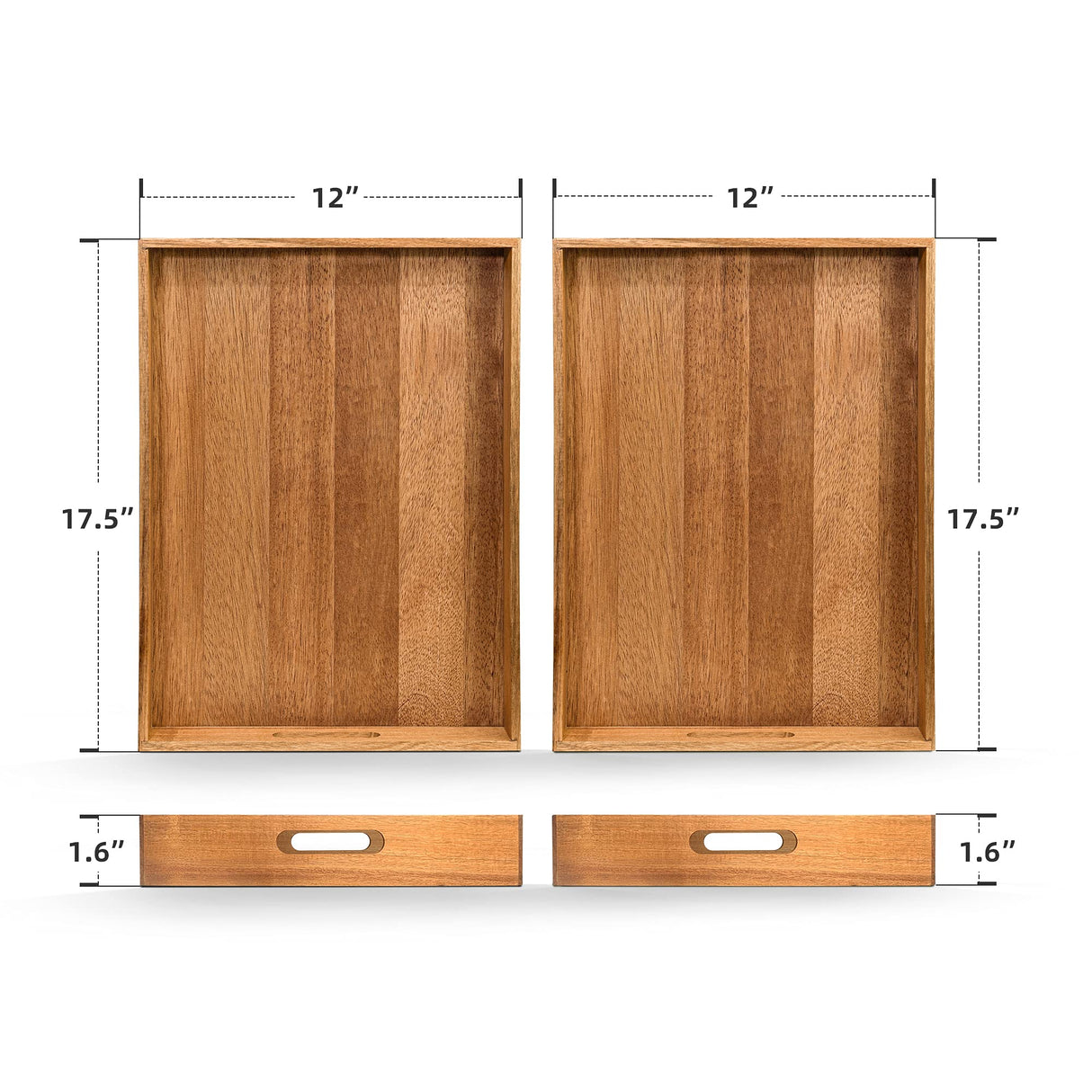 Acacia Wood Serving Tray with Handles Set of 2 – Decorative Serving Trays Platter for Breakfast in Bed, Lunch, Dinner, Patio, Ottoman, Coffee Table, BBQ, Party –Great for Lap &Couch ZESPROKA