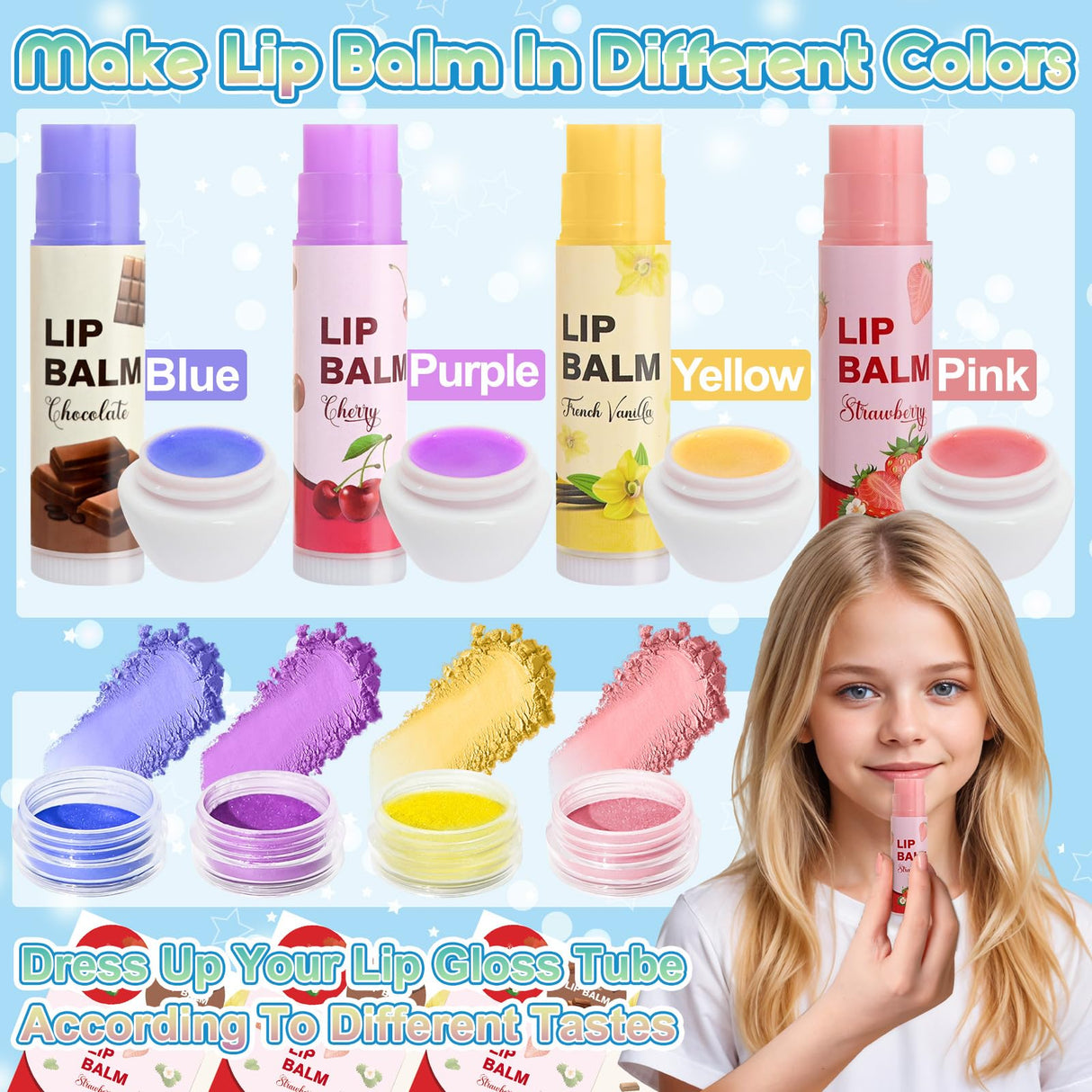 JUYRLE DIY Lip Balm Kit - Make Your Own Natural Beeswax Lip Balm with Containers, Moisturizing Base, Perfect for Kids and Adults JUYRLE