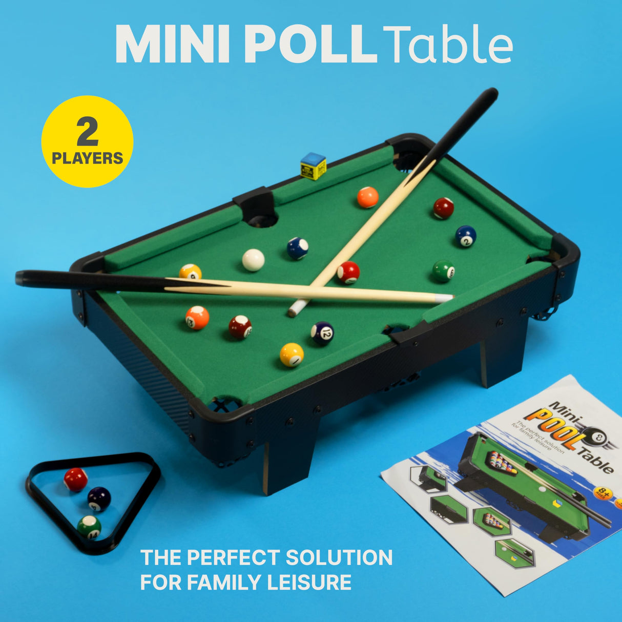 Mini Pool Table for Kids and Adults – 20-Inch Small Pool Table, Mini Billiards Table for Family Game Nights - Simple Assembly Required Queensell