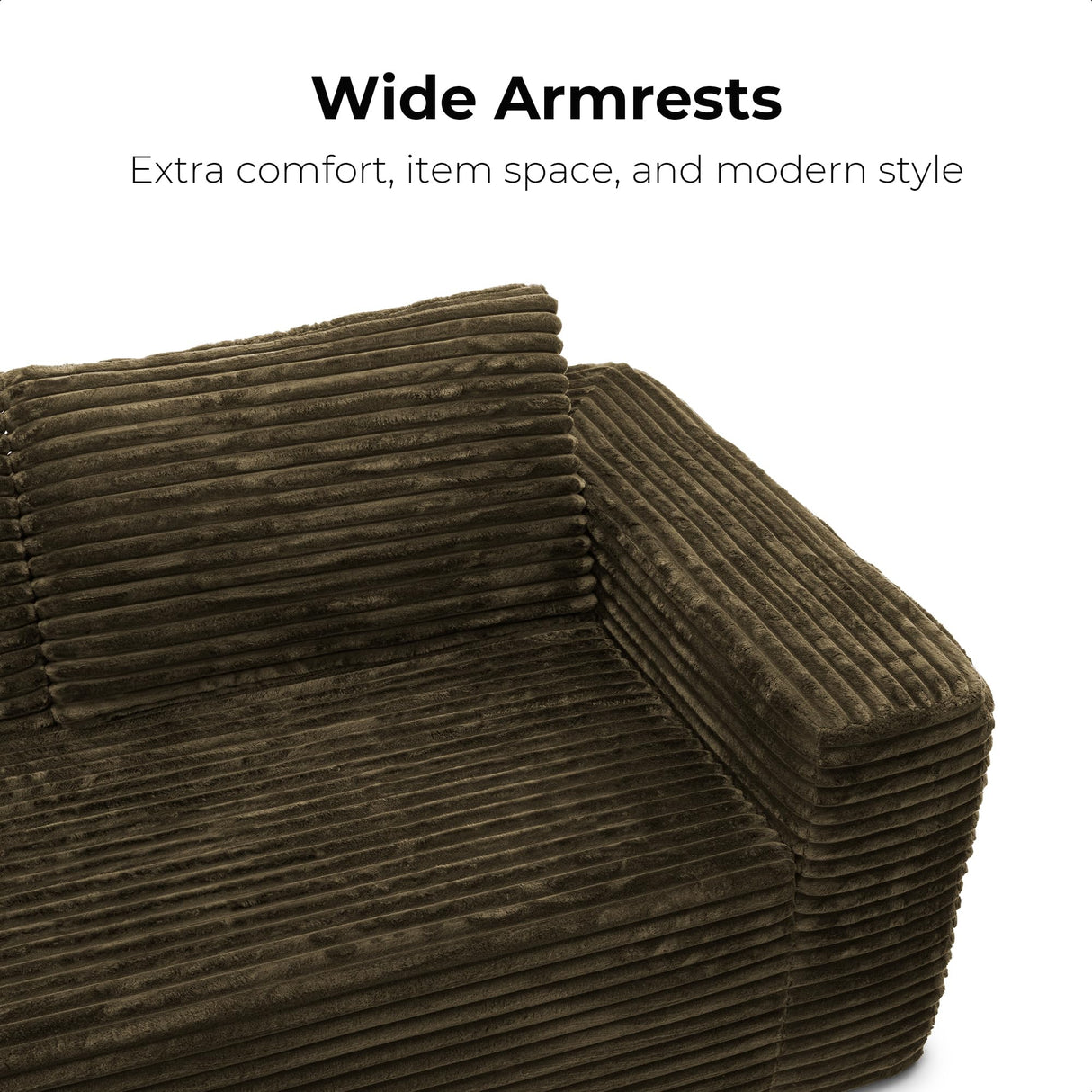 LIKIMIO 71" Loveseat Sofa in a Box - Plush Corduroy Deep Seat Couch, No Assembly Required, Space-Saving Design for Compact Living Room, Apartment, Home Office, Brown LIKIMIO