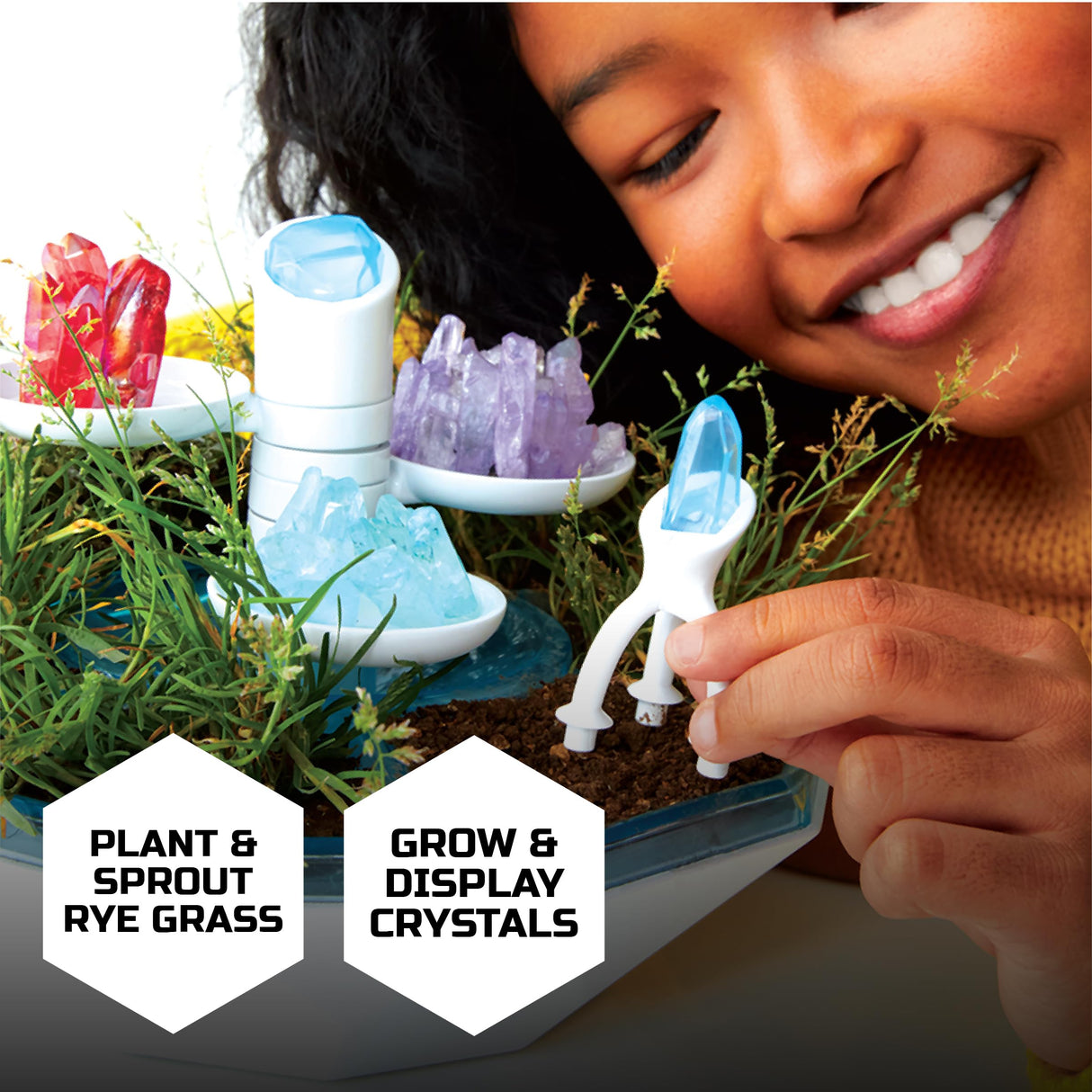 Discovery™ #Mindblown DIY Light-Up LED Terrarium - Plants & Crystals Geodome Grow Kit, 3 Colorful Crystal Formations, Rye Grass, Education STEM Activity Set, Indoor Science Experiment, Chemistry Gift Discovery Kids