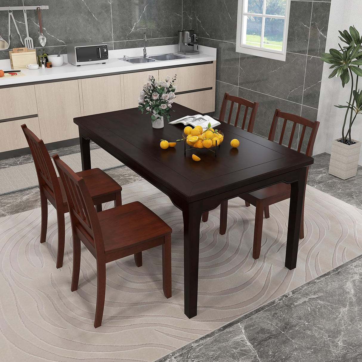 Giantex Farmhouse Dining Chairs Set of 2, Modern Kitchen Chairs w/Rubber Wood Legs & Curved Backrest, Ladder Back Diner Chairs, Wooden Side Chairs for Study, Dining Room, Load 400 LBS, Brown Giantex