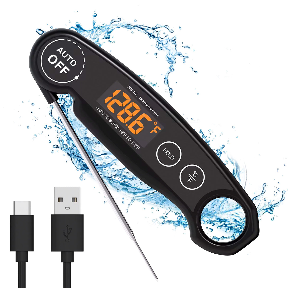 1 Second Instant Read Food Thermometer Rechargeable Meat Thermometer Digital Kitchen Thermometer for Cooking, Grill Thermometer, BBQ Thermometer Waterproof Famoos