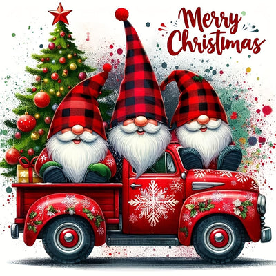 JXDXDJ Christmas Diamond Art Kits for Adults,Gnome Full Round Drill 5D Diamond Painting Kits for Beginner,Red Truck DIY Diamond Dots Paintings Picture,Gem Art for Adults Crafts,Home Decor 13.8x13.8 In