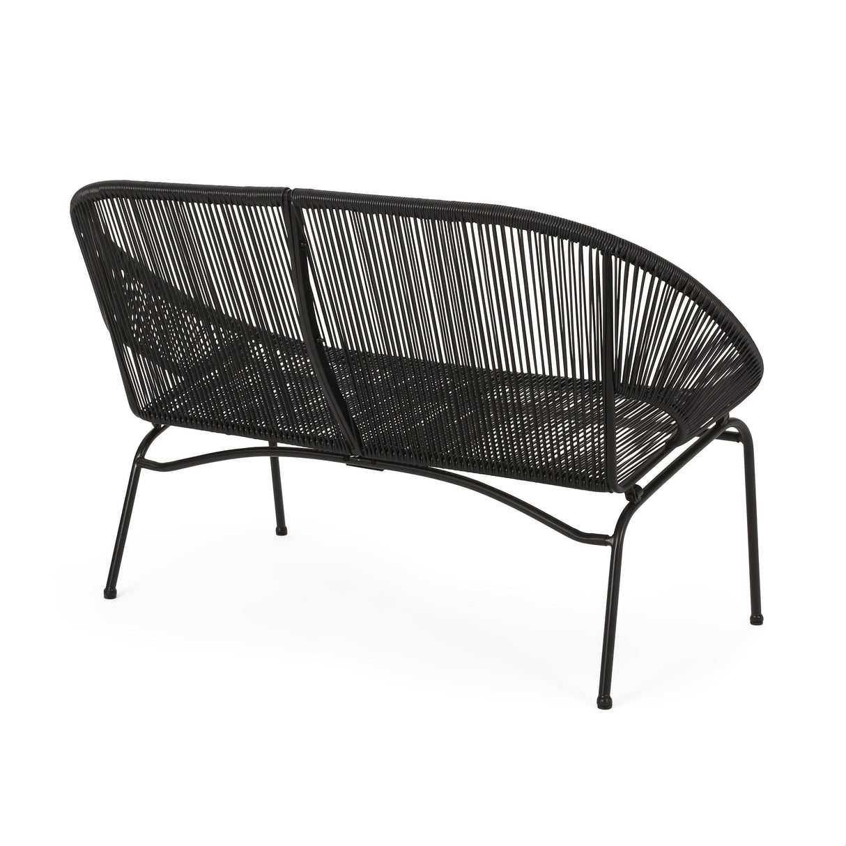 GDFStudio Patio Loveseat All-Weather Rattan 2 Seater Sofa Outdoor Patio Furniture Set for Balcony Poolside Backyard, Black GDFStudio