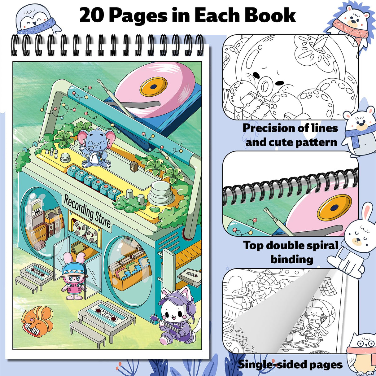 Elfew 4 Set Coloring Books for Teens & Kids 8-12, Stress Relieving & Therapeutic Coloring Book with 80 Cute Patterns, Anxiety Relief & Relaxation for Teens Adult Women