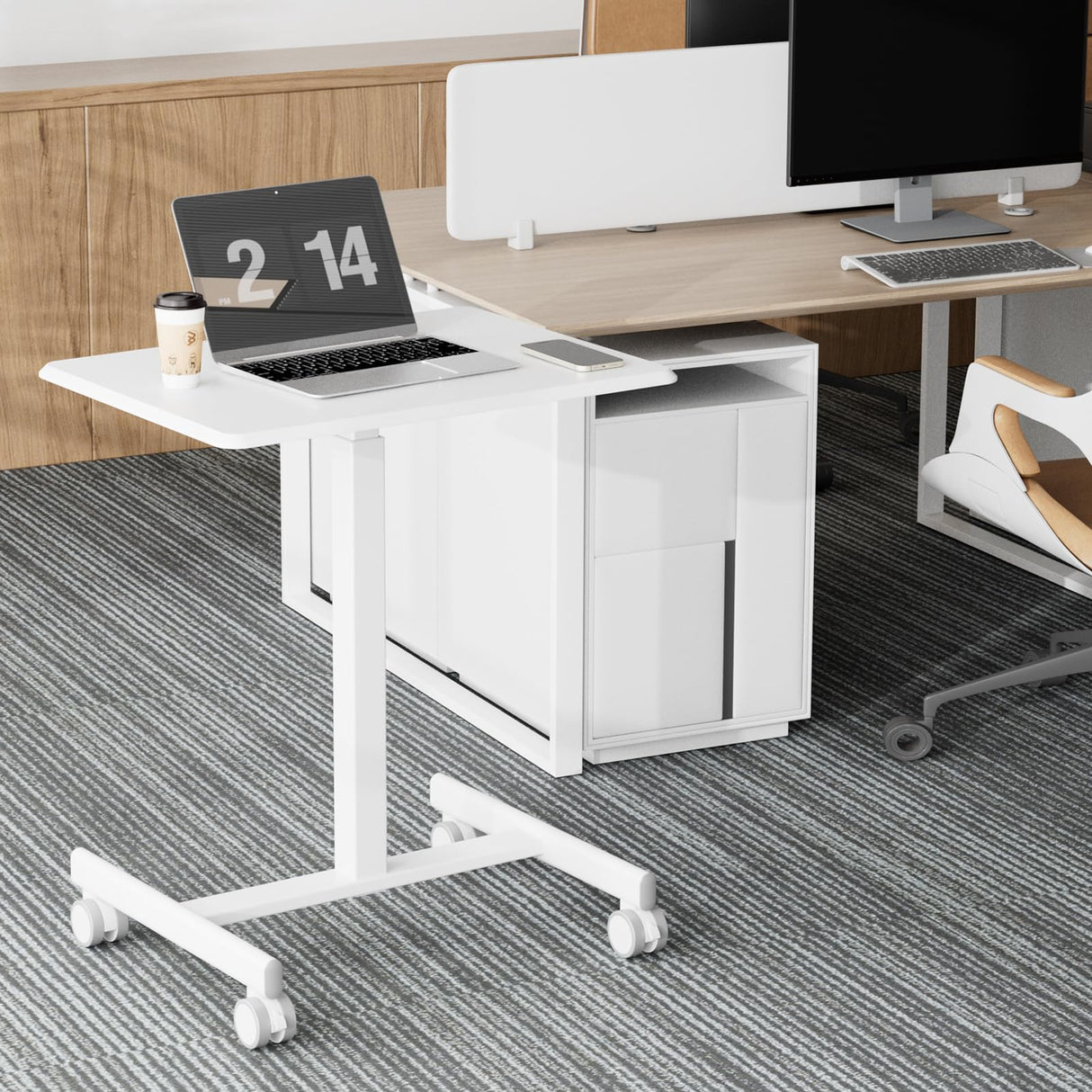 OLIXIS Small Standing Desk Adjustable Height, Portable Rolling Table on Wheels, 19 Inch Computer Mobile Desk Workstation for Home Office, White OLIXIS