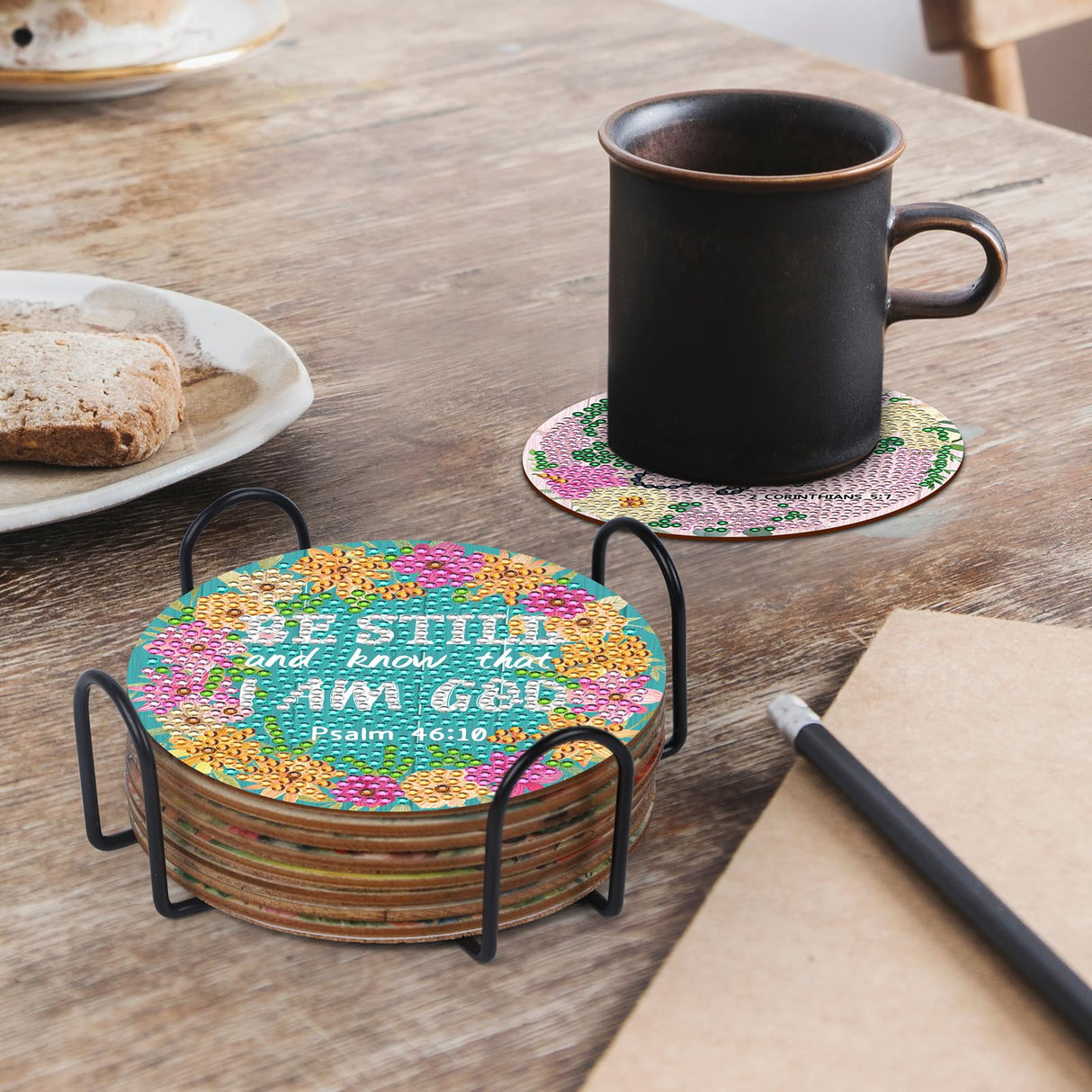 Sitsink Christian Diamond Painting Coasters - 8 Pcs Christian Bible Verse Diamond Art Coasters Kit, DIY Diamond Dot Coasters Kits for Adults, Bible Verse Diamond Painting Coasters Kits with Holders Sitsink