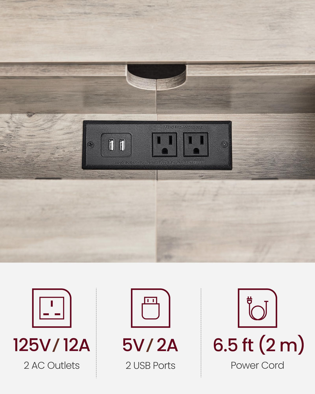 VASAGLE 55.1-Inch Console Table with Outlet and Shelves, Sofa Table with Charging Station, Behind Couch Table Skinny, Entryway Table for Hallway, Living Room, Heather Greige and Ink Black ULNT120K02 VASAGLE