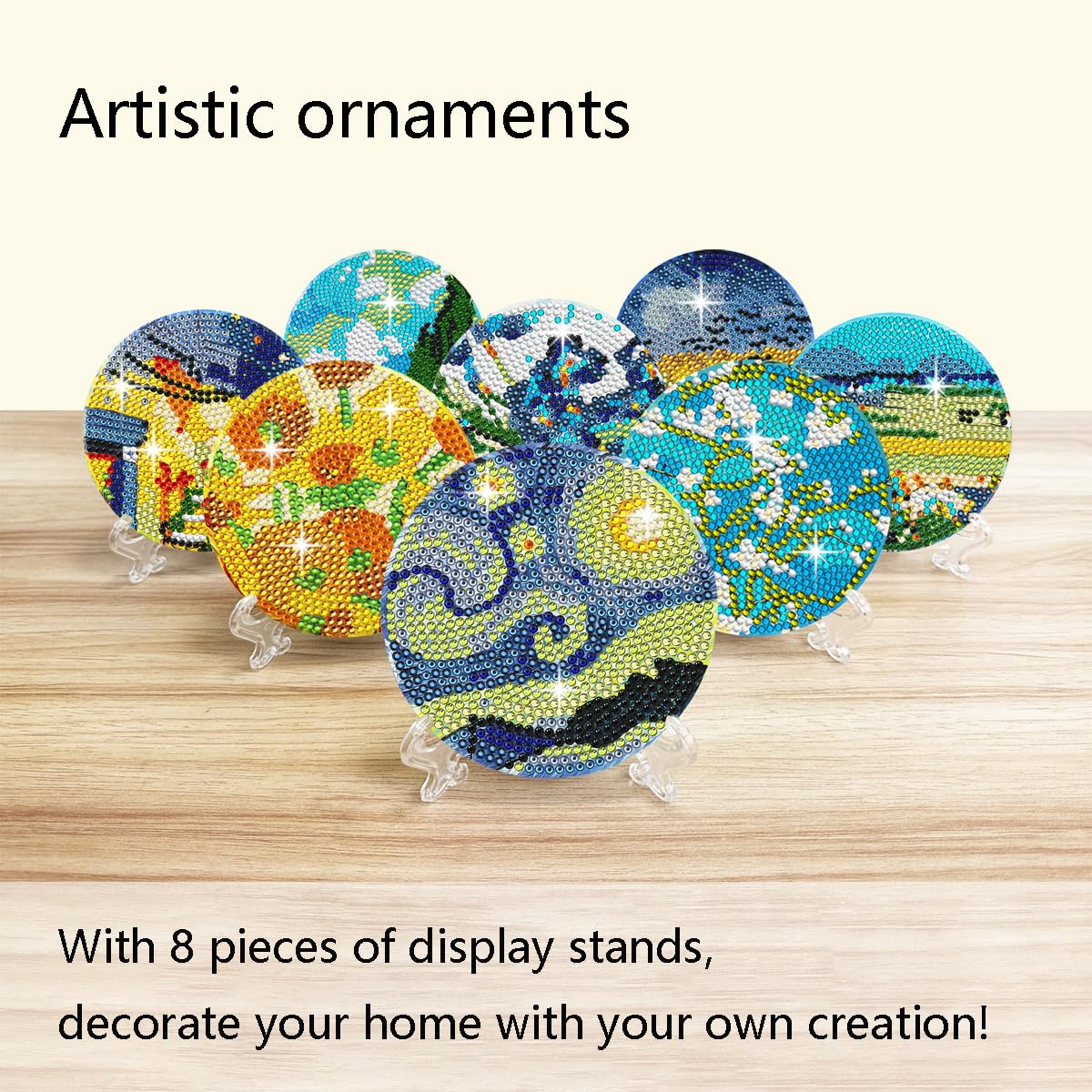 Muzagroo Art Van Gogh Diamond Painting Coasters Kits with Holder Diamond Art Coaster Kits for Beginners Diamond Paintings Kits for Adults Stress-reducing Handicrafts Paint by Diamond 8 PCS (Van Gogh) Muzagroo Art