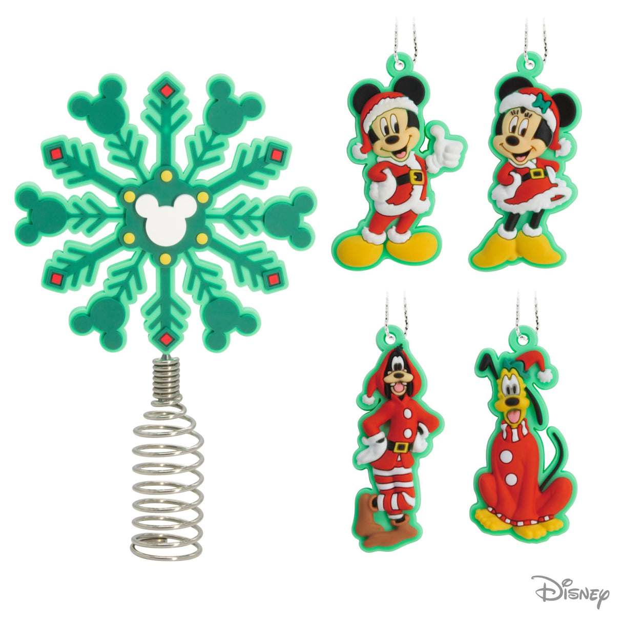 Hallmark Disney Mickey and Minnie Mouse 5" Miniature Christmas Tree Topper and Mini Ornaments, Set of 5, Shatterproof Hallmark