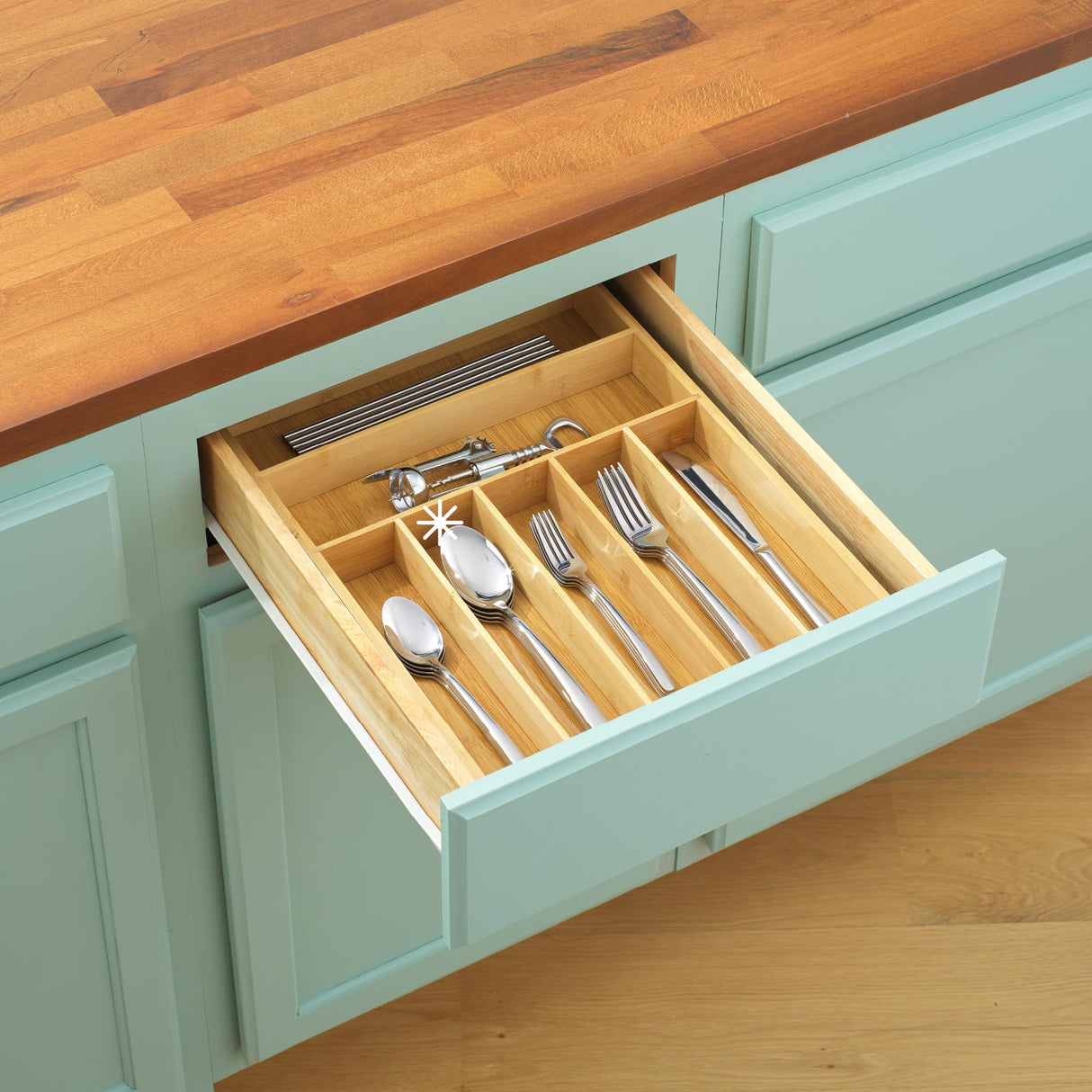 JoyJolt Bamboo Drawer Organizer, 7-Compartment Silverware Organizer, Cutlery and Utensil Organizer, Drawer Organizers for Garage, Kitchen, and Bathroom, Organizer Drawers for Kitchen Utensils JoyJolt