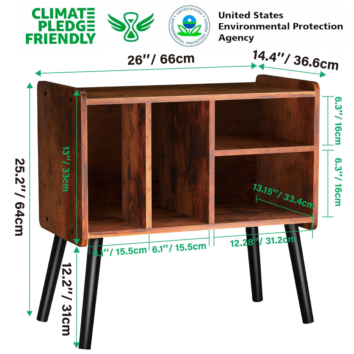 UODERS Record Player Table, Mid-Century Record Player Stand with Vinyl Storage Hold Up to 150+ Albums, Vinyl Record Cabinet with Adjustable Shelves, Wood Turntable Stand for Music Living Room (Brown) UODERS