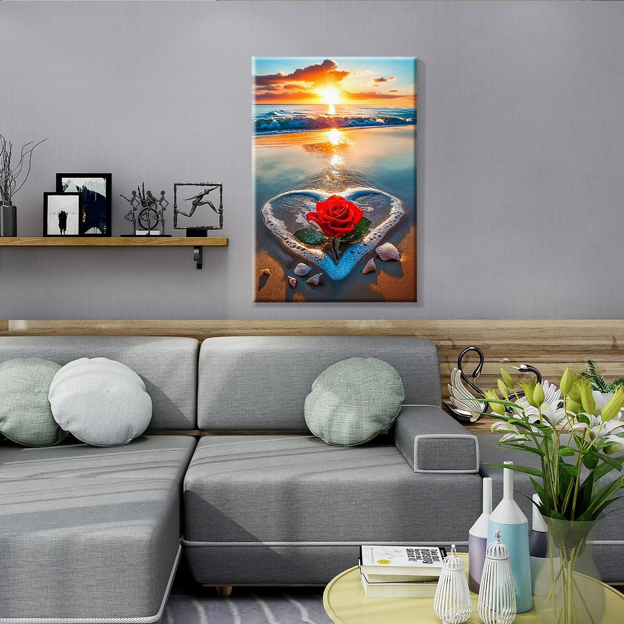 JOOZ Paint by Numbers Kit for Adults with Frame, Beach Sunset Paint by Number with Easel, DIY Beach Rose Oil Painting by Number, Easy Adult Paint by Number Kits on Canvas for Wall Decor 8 x 12 Inch JOOZ