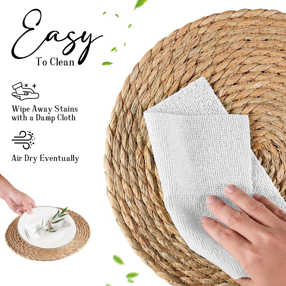 RUNTIVAN Round Woven Placemats Set of 6, Natural Water Hyacinth Place mats, 12 inch Rattan Placemats Wicker Placemats Farmhouse Boho Braided Heat Resistant Outdoor Placemat Patio Table Place Mats RUNTIVAN