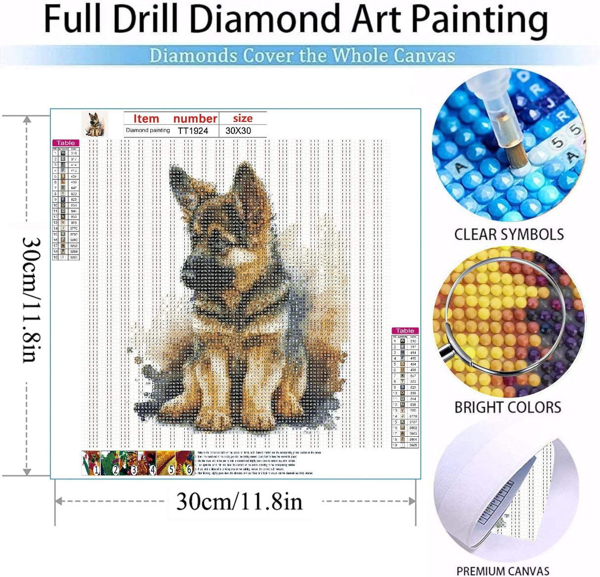 MOMDEDP German Shepherd Dog Diamond Art Painting Kits for Adults, Full Drill Wolf Dog Diamond Dots Paintings for Beginners, Round 5D Paint with Diamonds Pictures Gem Art Painting Kits 12x12inch MOMDEDP