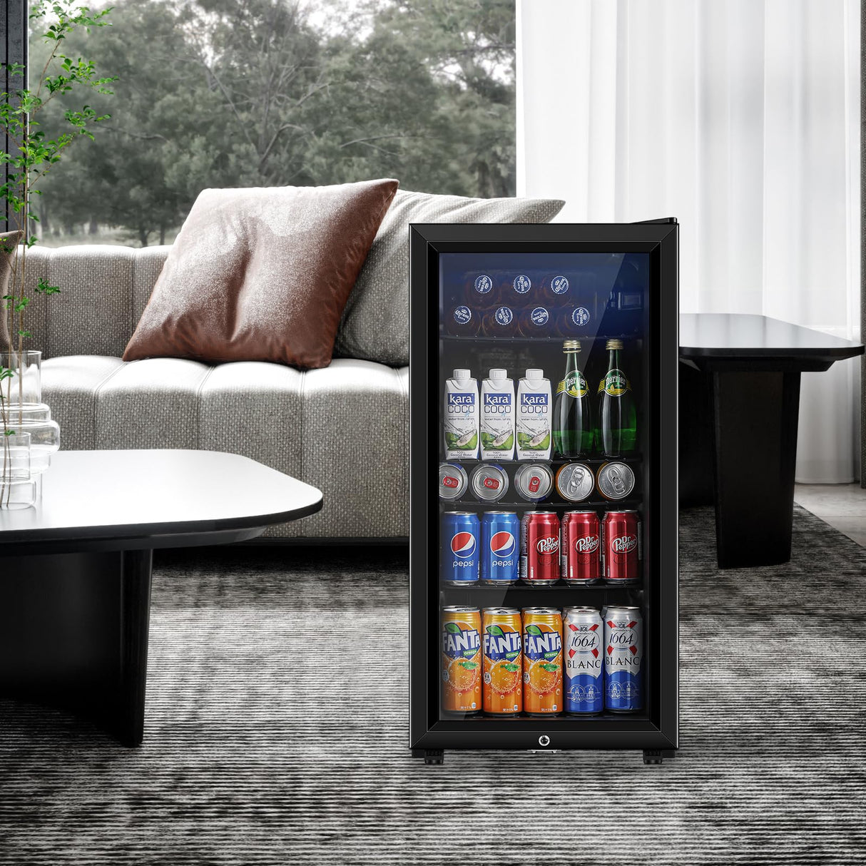 Saeoola Beverage Refrigerator, 3.2 Cu.ft Mini Fridge with Double Glass Door, Cooler for Soda, Beer or Wine for Home, Office or Bar with Adjustable Removable Shelves (Black) Saeoola