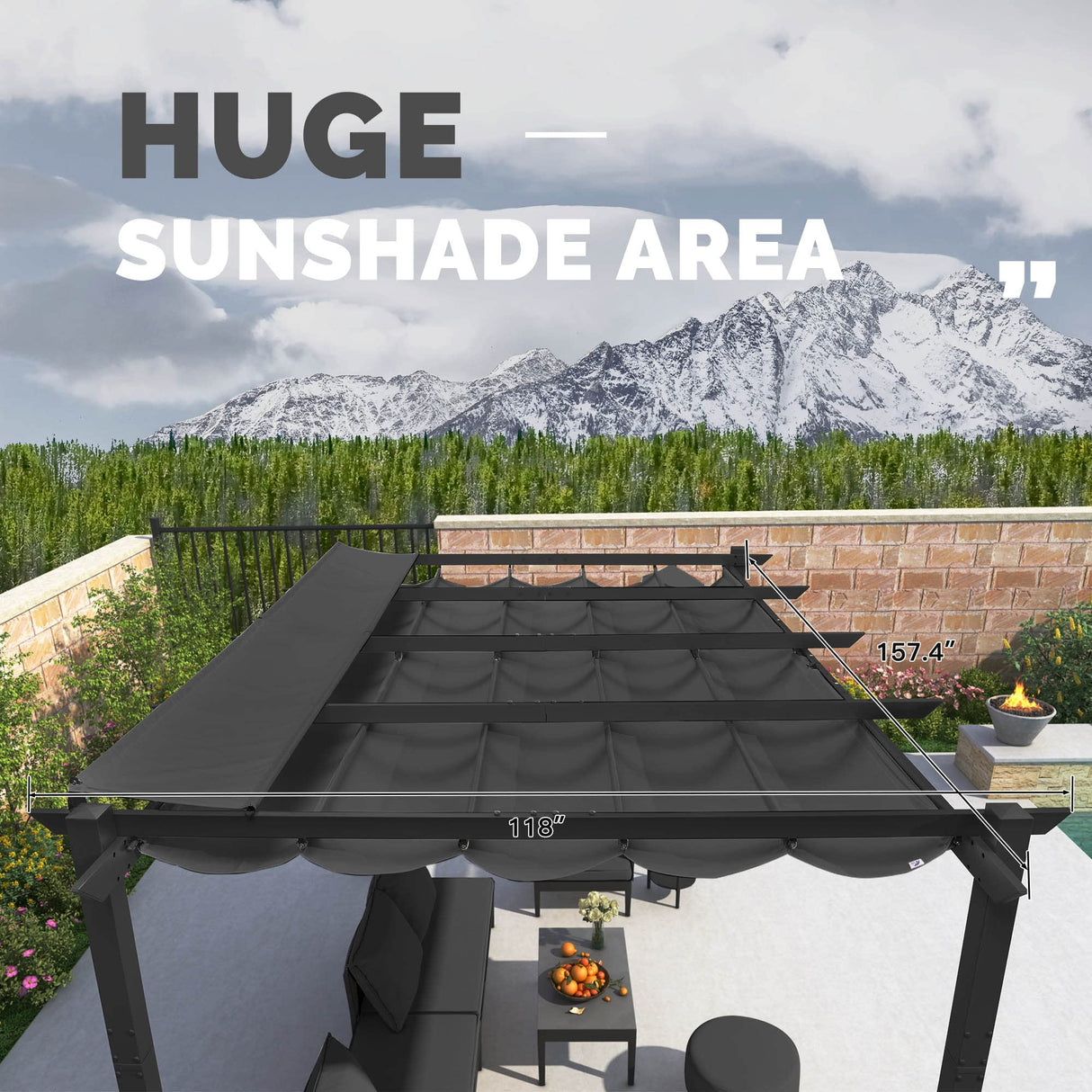 PURPLE LEAF Outdoor Retractable Pergola with Sun Shade Canopy 10' x 13' Patio Aluminum Pergola Shelter for Backyard Deck Garden Modern Metal Grill Gazebo, Gray PURPLE LEAF