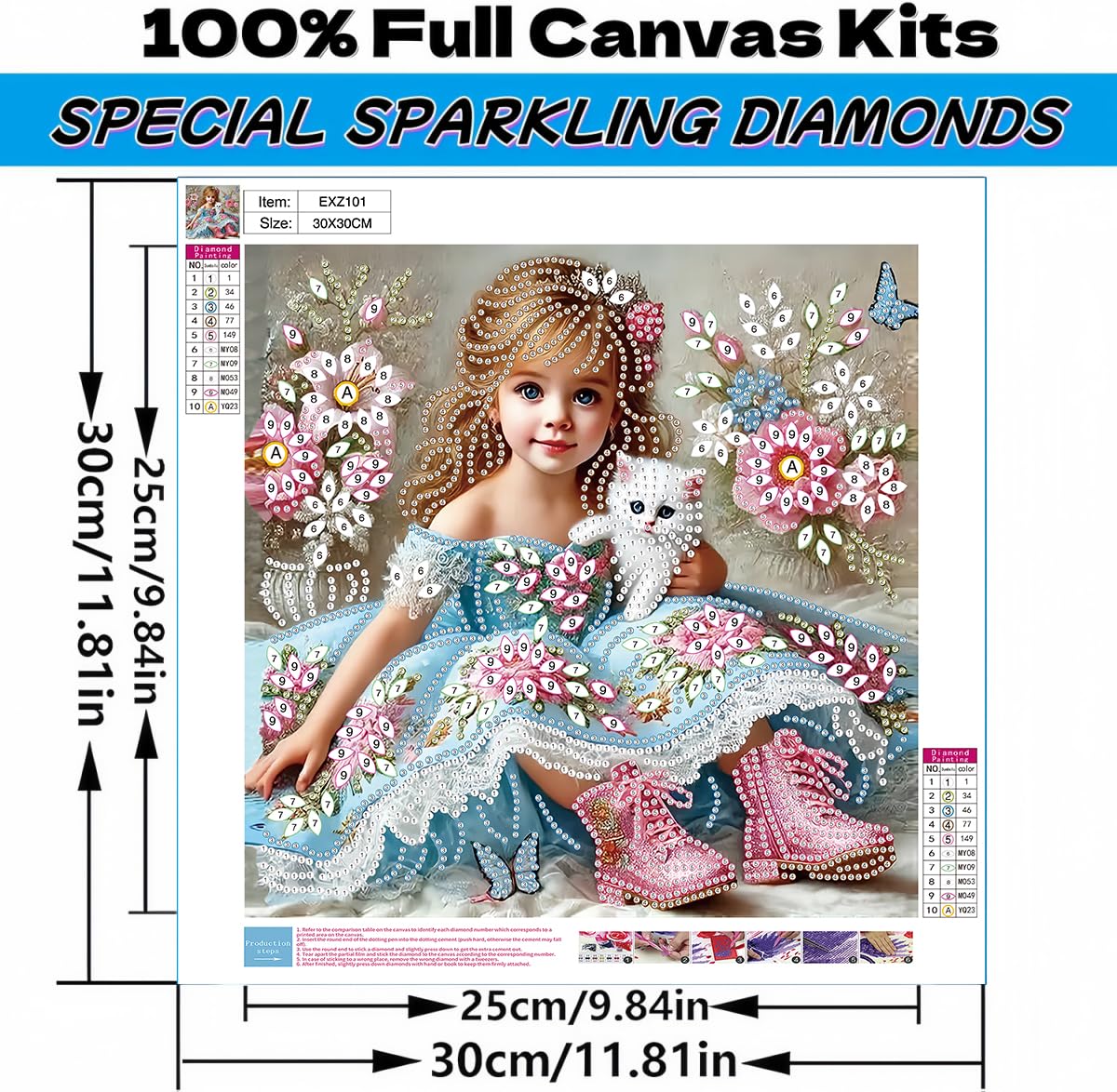 5D Diamond Art Kits for Adults,Cute Little Princess and Her Pet Cat Special Shape Diamond Painting Kits for Beginners, DIY Crystal Paint by Diamonds Dots Gem Art Craft for Home Decor 11.8x11.8 Inch Acelii