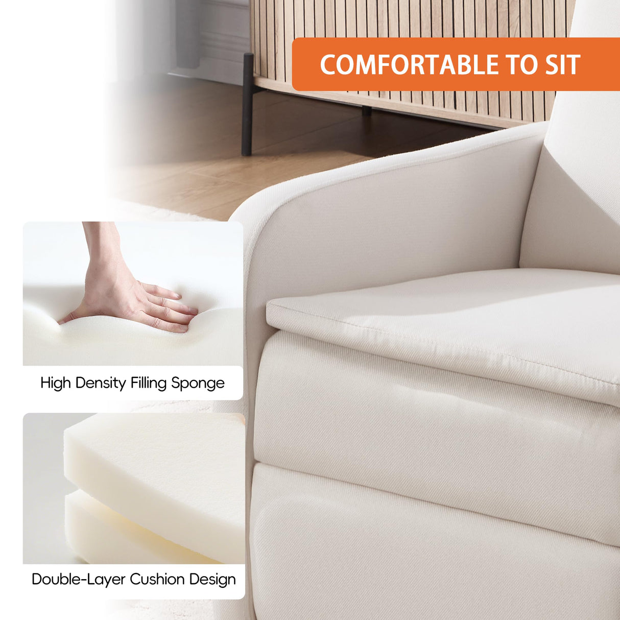 Ketaiyou Swivel Rocking Recliner Chair for Adults, Rocker Nursery Glider Chair for Living Room Bedroom, Upholstered Fabric Reclining Single Sofa Chair(Beige) Ketaiyou