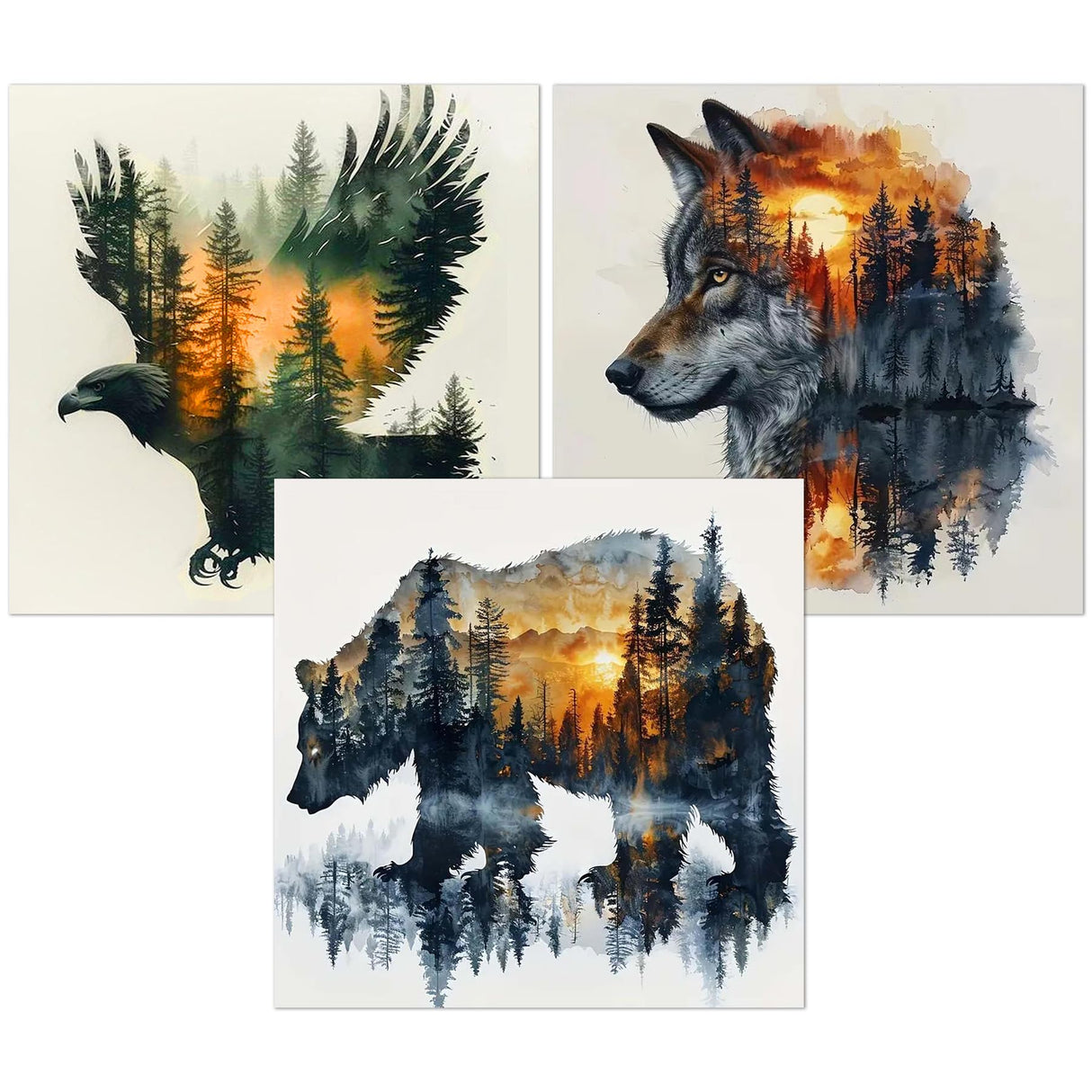 Meothan 3 Pack Diamond Painting Kits for Adults, Wild Animals Diamond Art Kits for Adults Beginners, 5D DIY Paint with Diamonds Gem Art Dots Set for Home Wall Decor 12 x 12 Inch (Bear Wolf and Eagle) Meothan